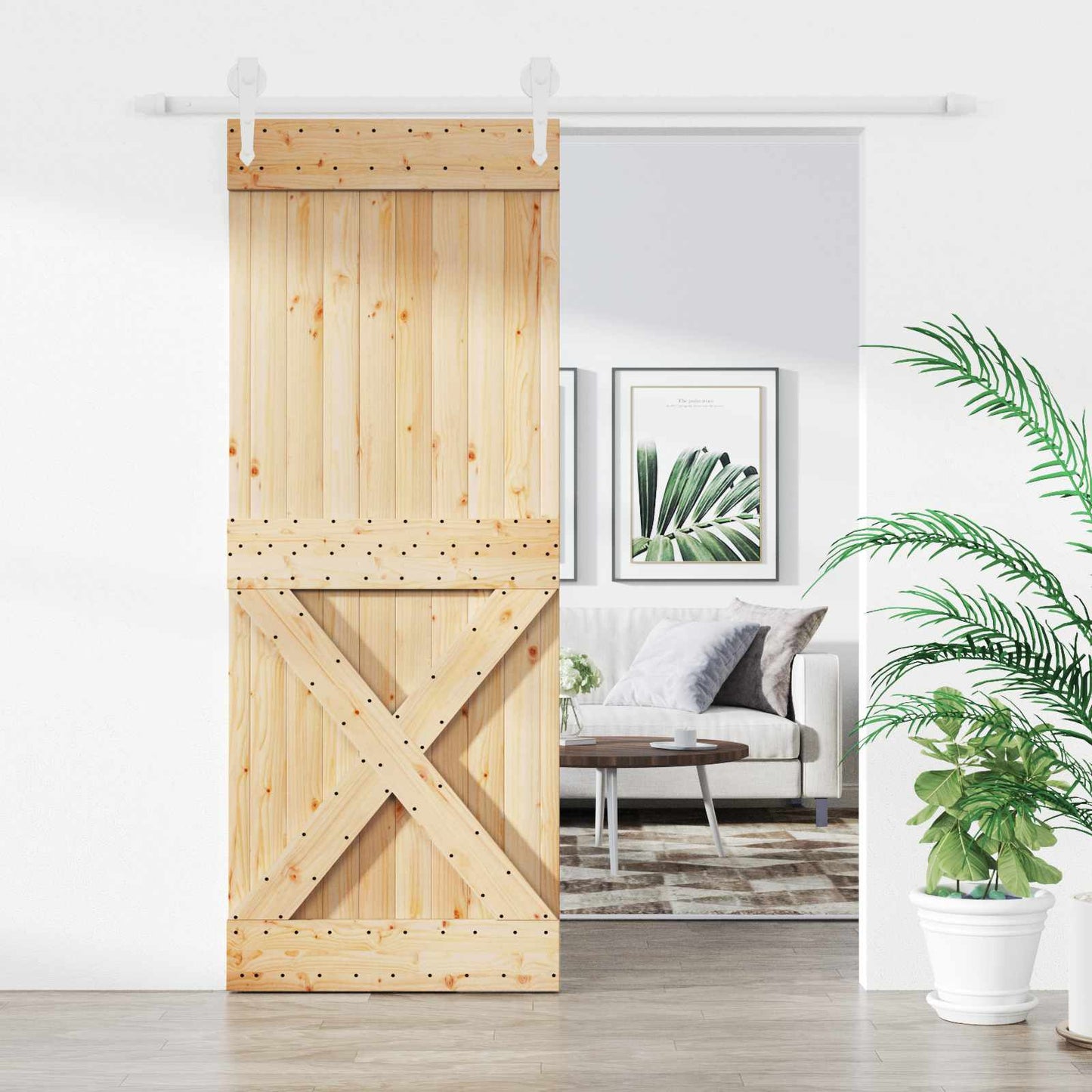vidaXL Sliding Door Natural and White 80 x 210 cm Solid Pine Wood