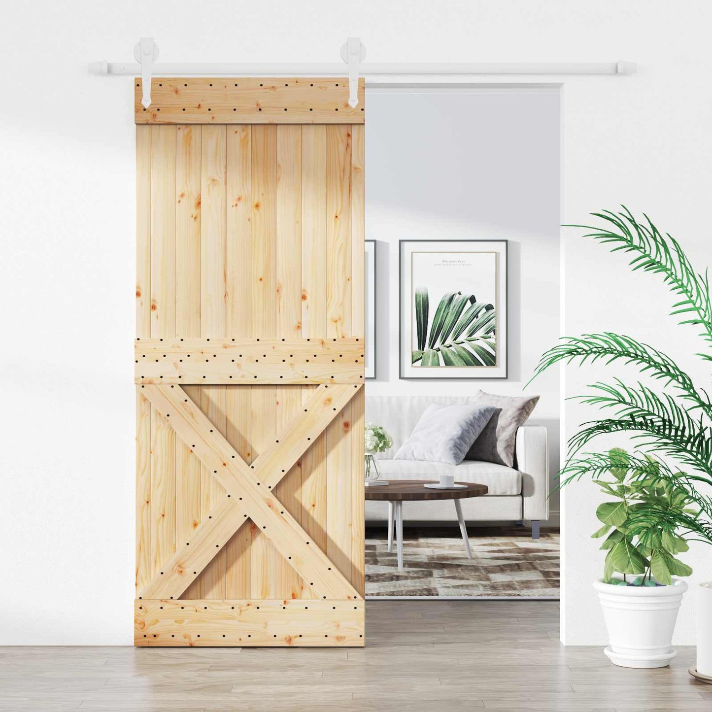 vidaXL Sliding Door Natural and White 85 x 210 cm Solid Pine Wood
