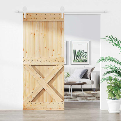 vidaXL Sliding Door Natural and White 90 x 210 cm Solid Pine Wood