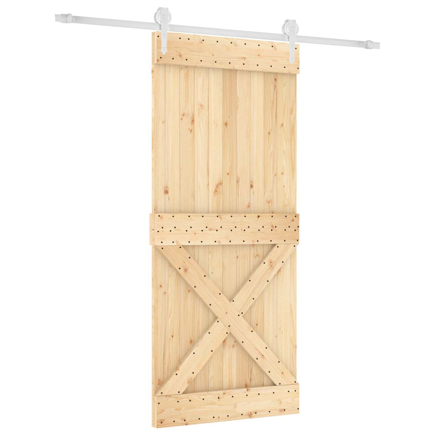 vidaXL Sliding Door Natural and White 90 x 210 cm Solid Pine Wood