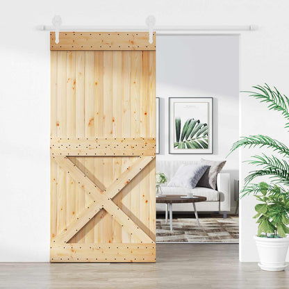 vidaXL Sliding Door Natural and White 95 x 210 cm Solid Pine Wood