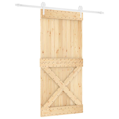 vidaXL Sliding Door Natural and White 95 x 210 cm Solid Pine Wood