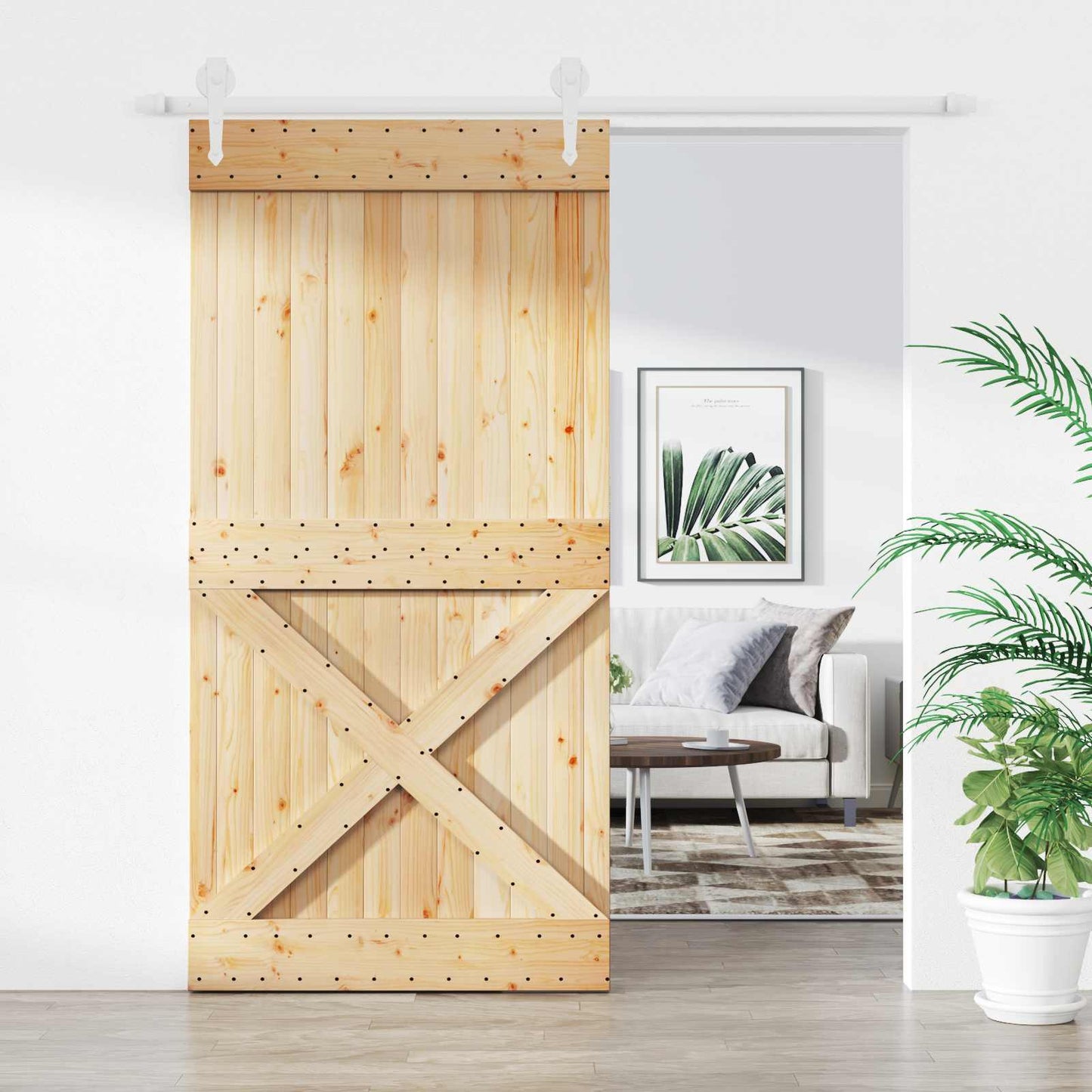 vidaXL Sliding Door Natural and White 100 x 210 cm Solid Pine Wood