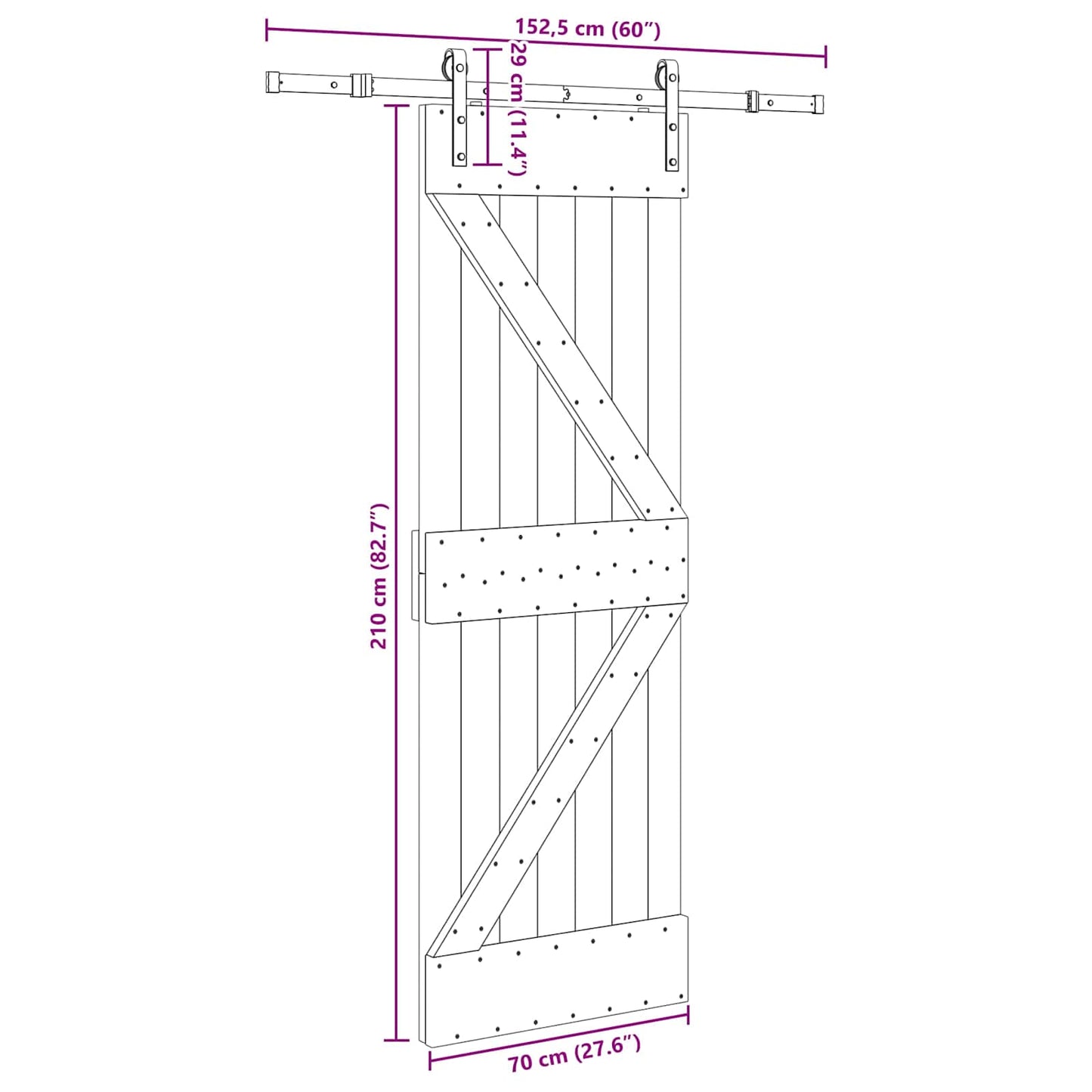 vidaXL Sliding Door NARVIK Natural and Black 70 x 210 cm (152.5 cm)