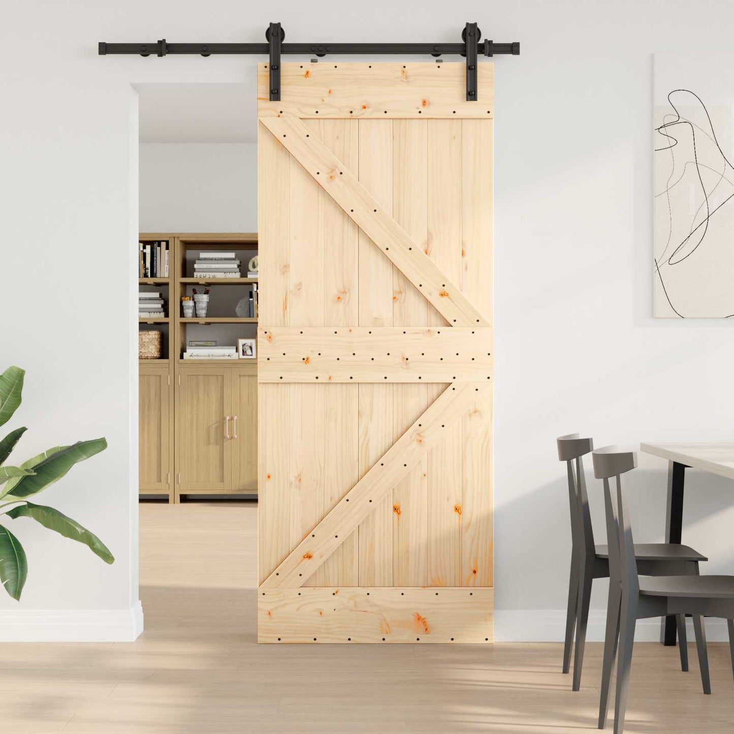 vidaXL Sliding Door NARVIK Natural and Black 85 x 210 cm (152.5 cm)