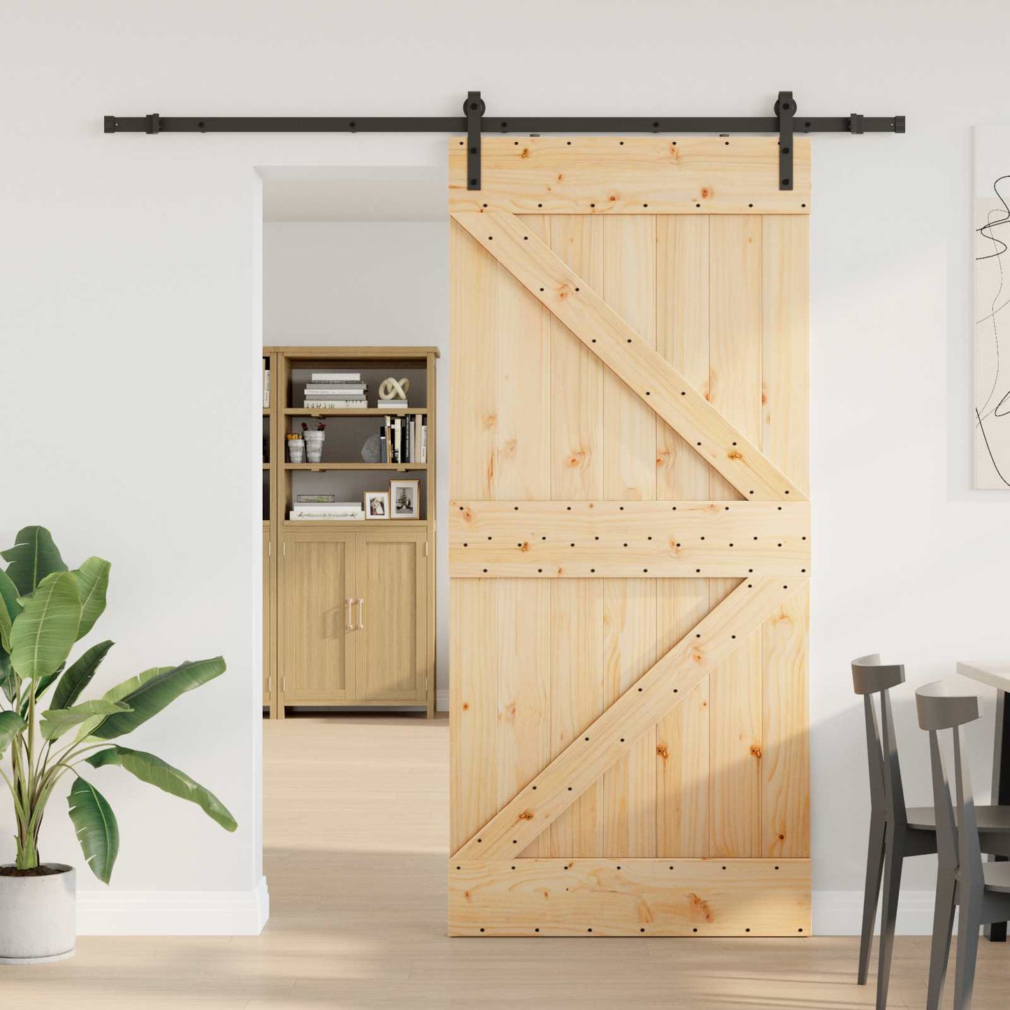 vidaXL Sliding Door NARVIK Natural and Black 100 x 210 cm (213.5 cm)