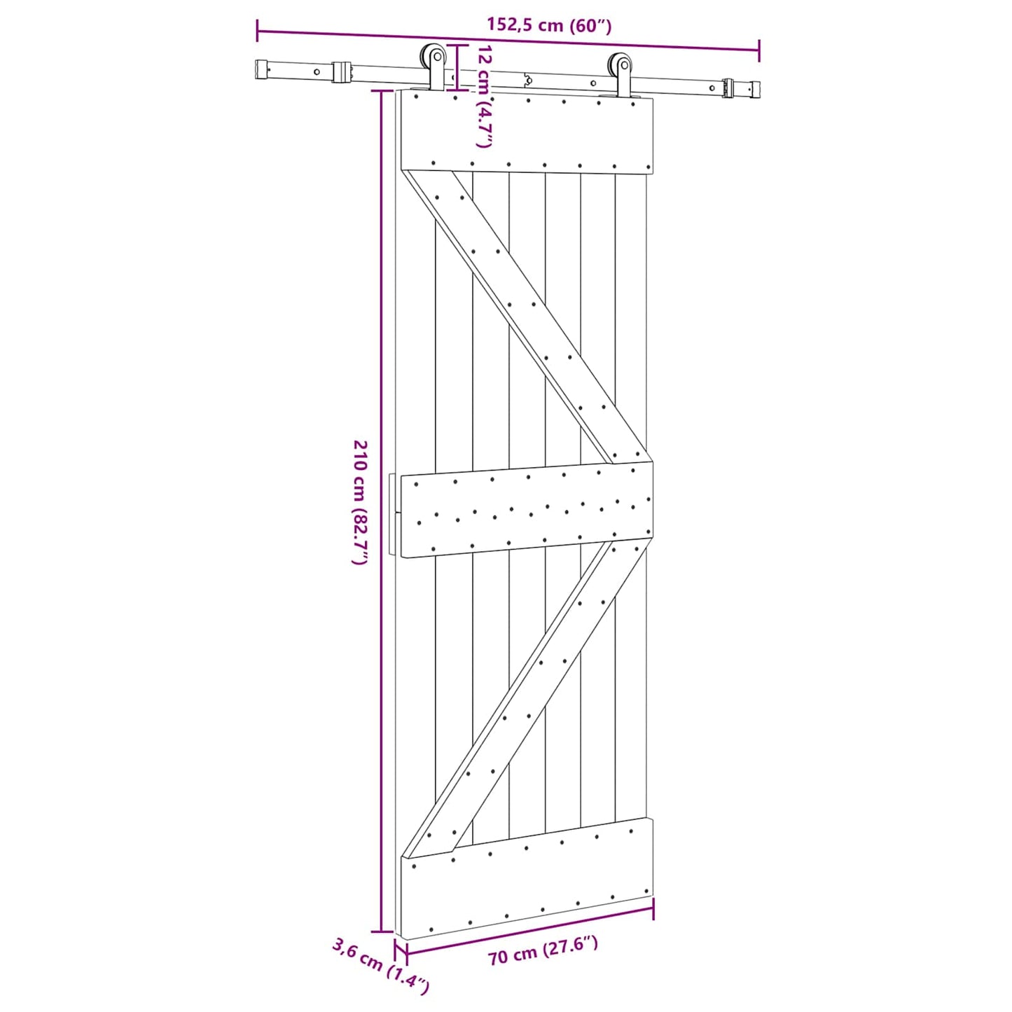 vidaXL Sliding Door NARVIK 70 x 210 cm (152.5 cm) Natural and Black