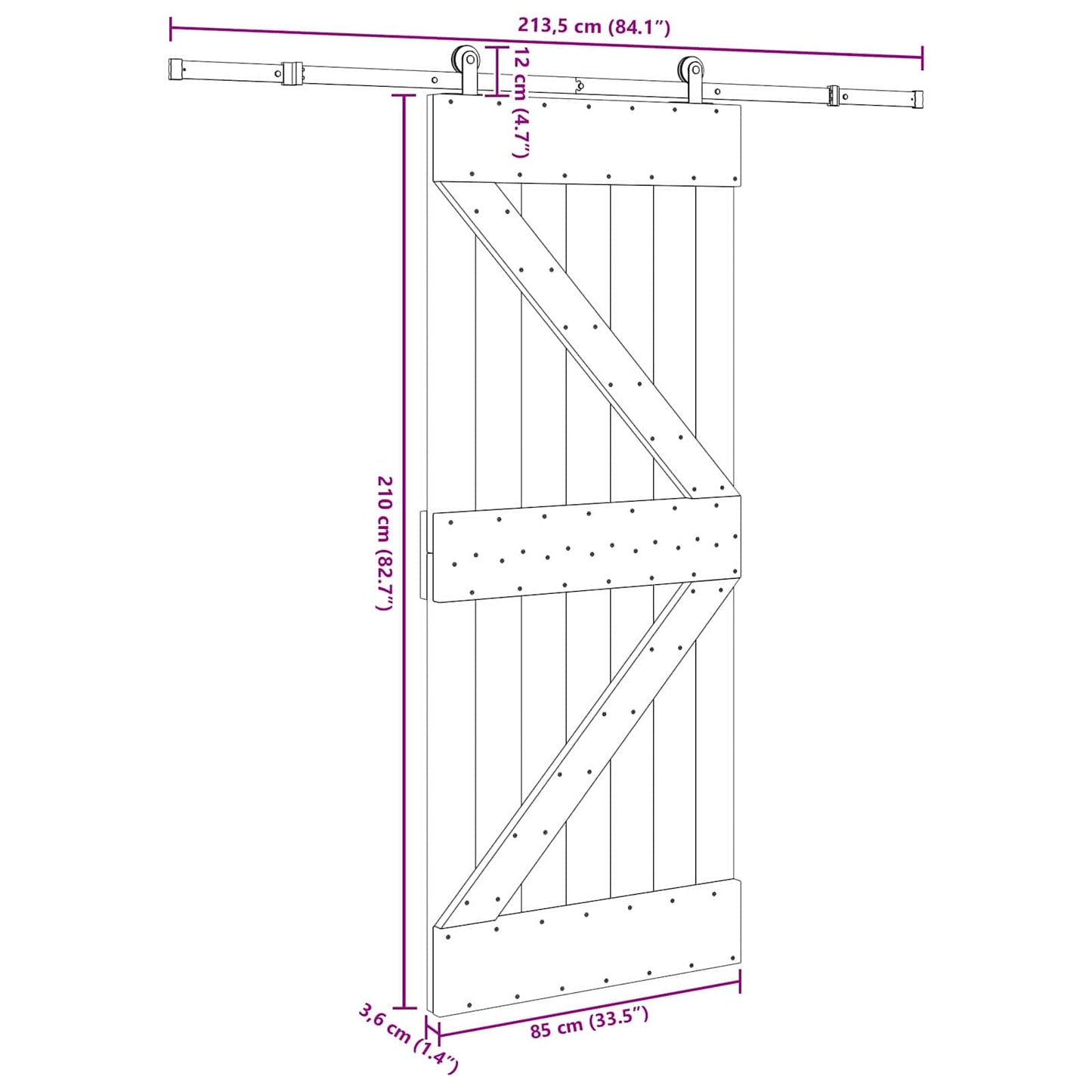 vidaXL Sliding Door NARVIK Natural and Black 85 x 210 cm (213.5 cm)