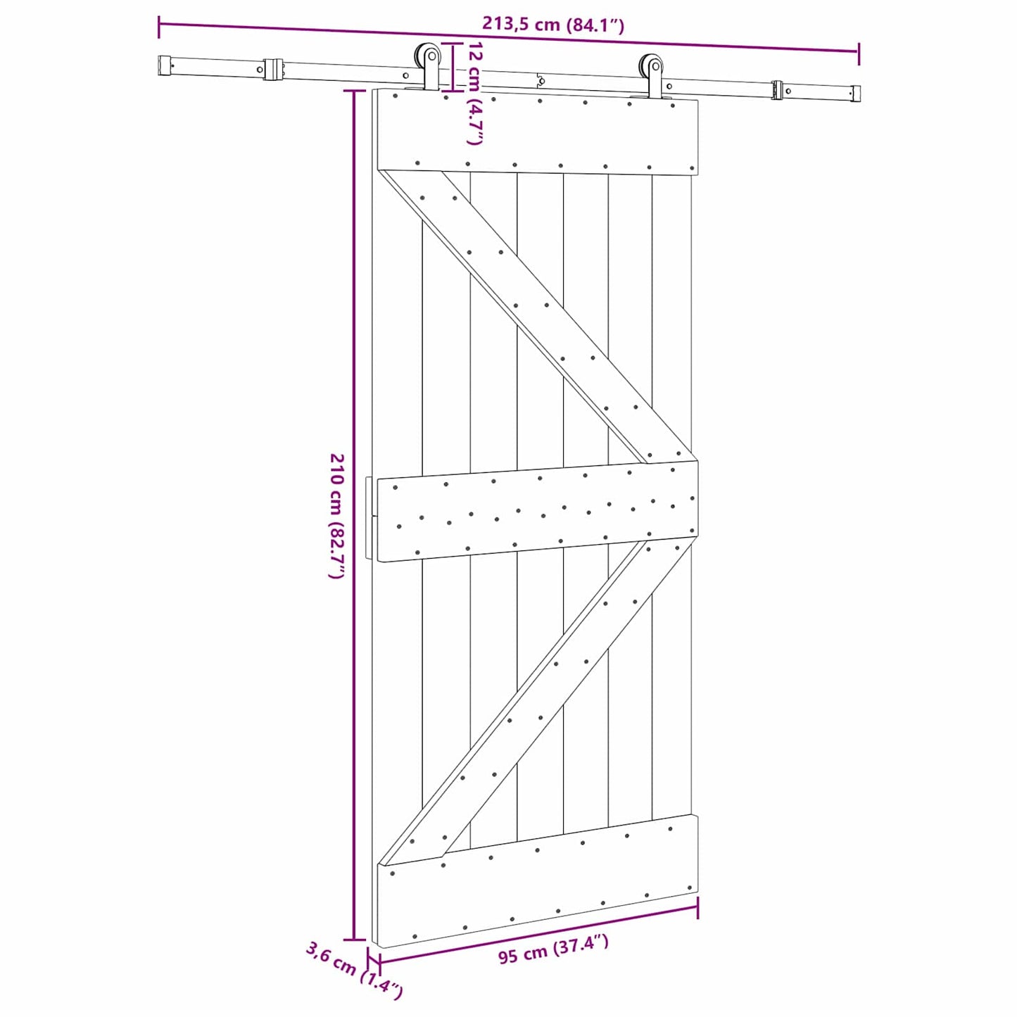 vidaXL Sliding Door NARVIK Natural and Black 95 x 210 cm (213.5 cm)