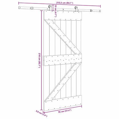 vidaXL Sliding Door NARVIK Natural and Black 95 x 210 cm (213.5 cm)