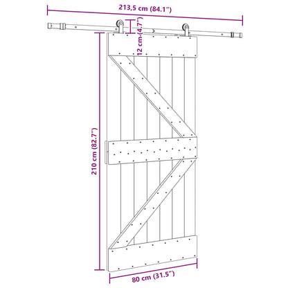 vidaXL Sliding Door NARVIK Natural and Black 80 x 210 cm (213.5 cm)