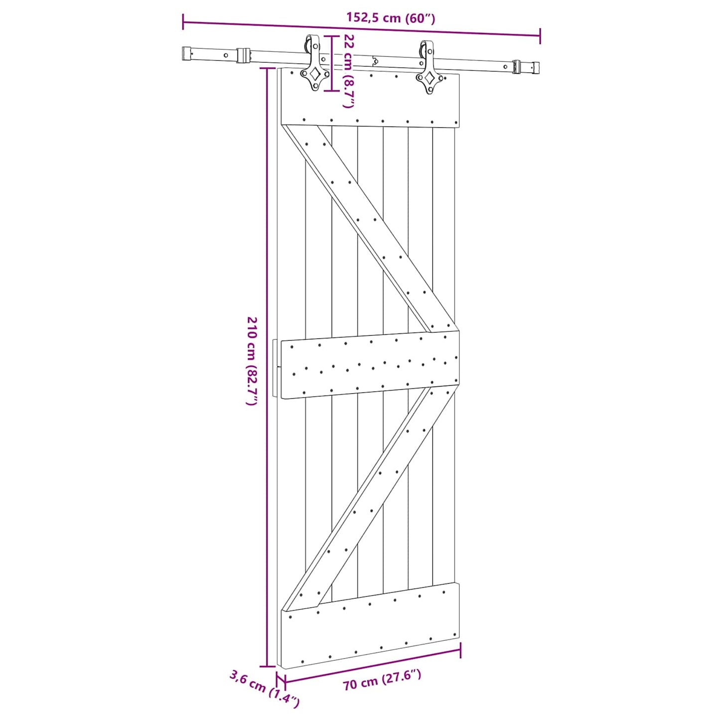 vidaXL Sliding Door NARVIK Natural and Black 70 x 210 cm (152.5 cm)