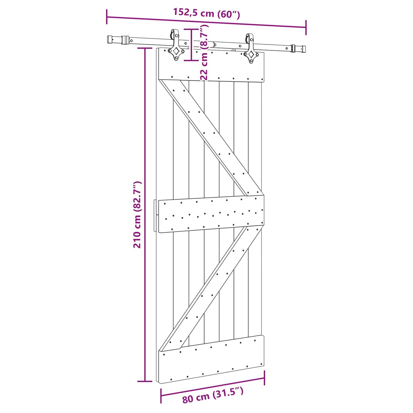 vidaXL Sliding Door NARVIK Natural and Black 80 x 210 cm (152.5 cm)