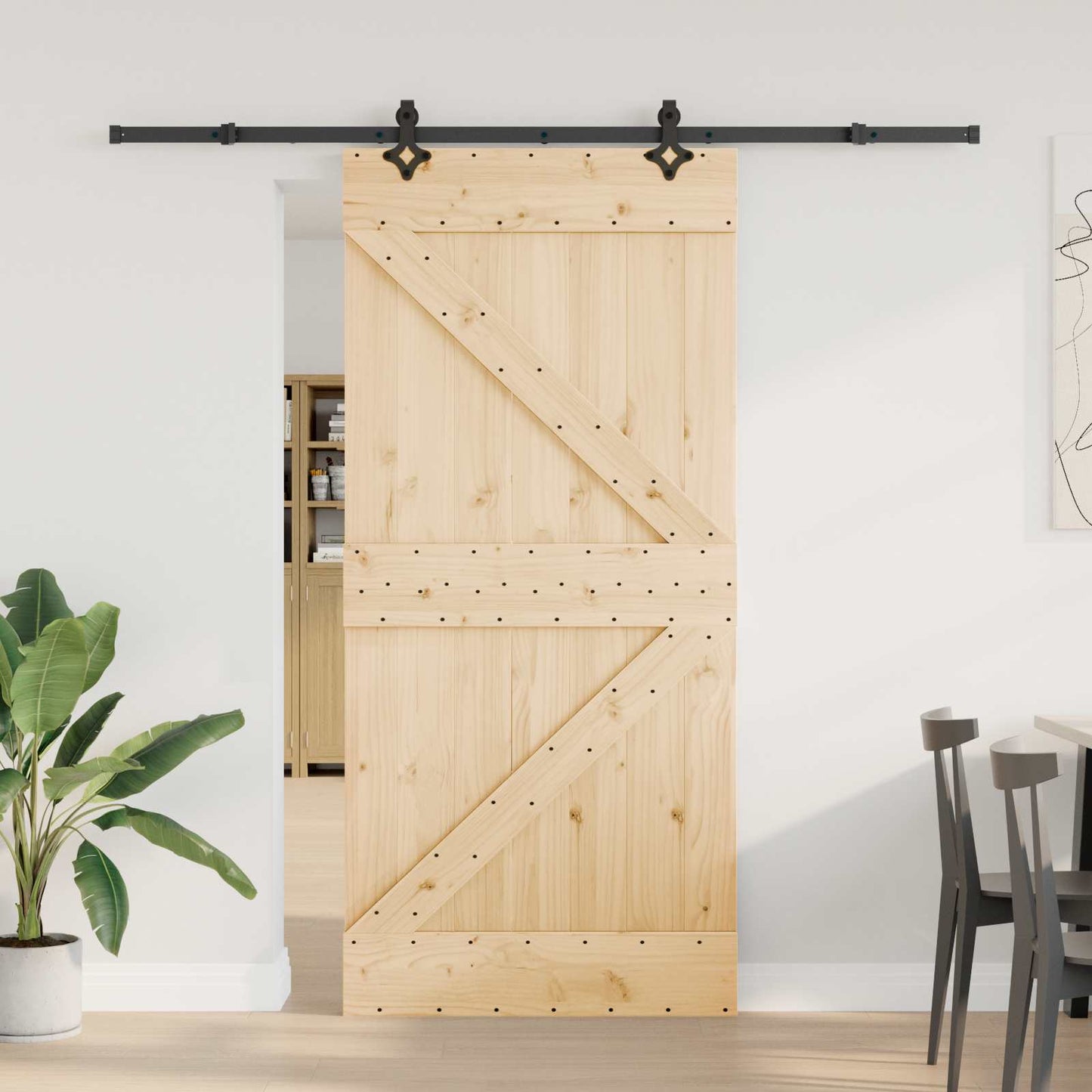 vidaXL Sliding Door NARVIK Natural and Black 95 x 210 cm (213.5 cm)