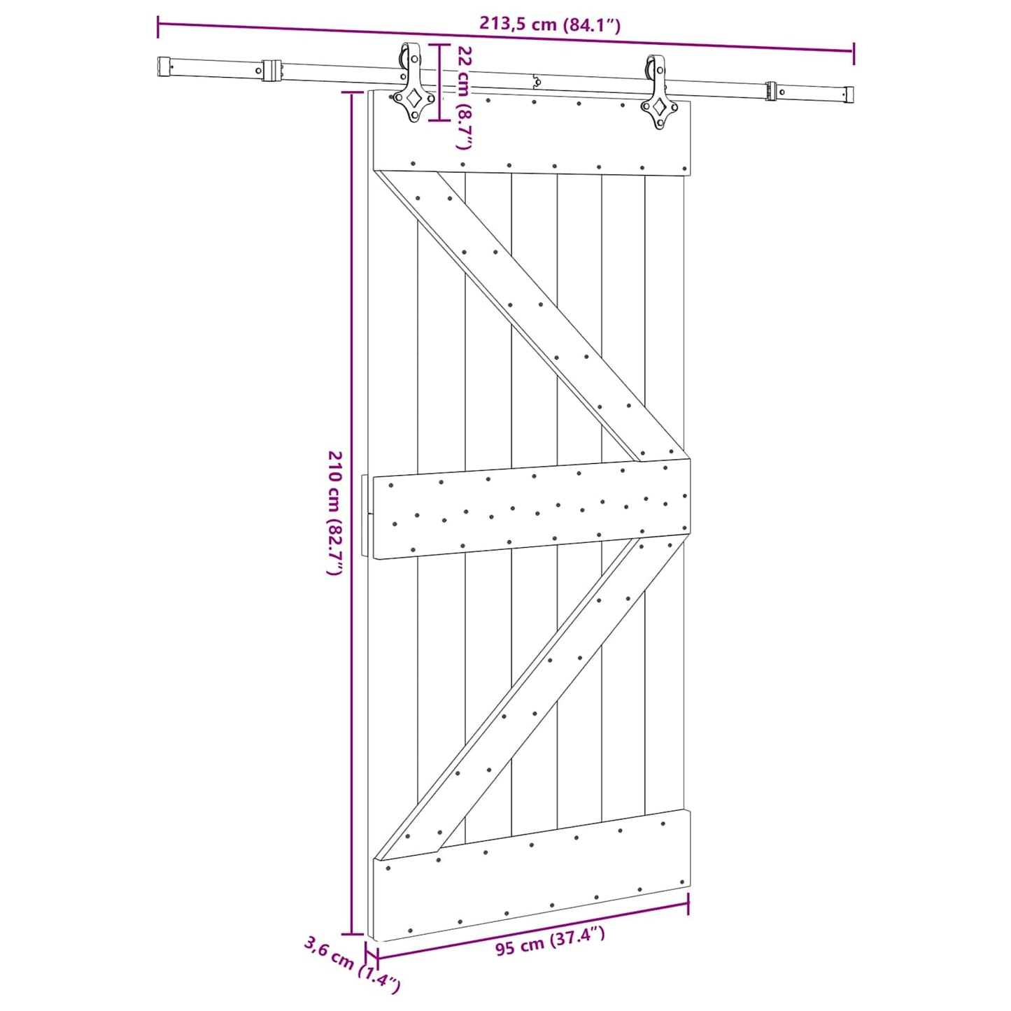 vidaXL Sliding Door NARVIK Natural and Black 95 x 210 cm (213.5 cm)