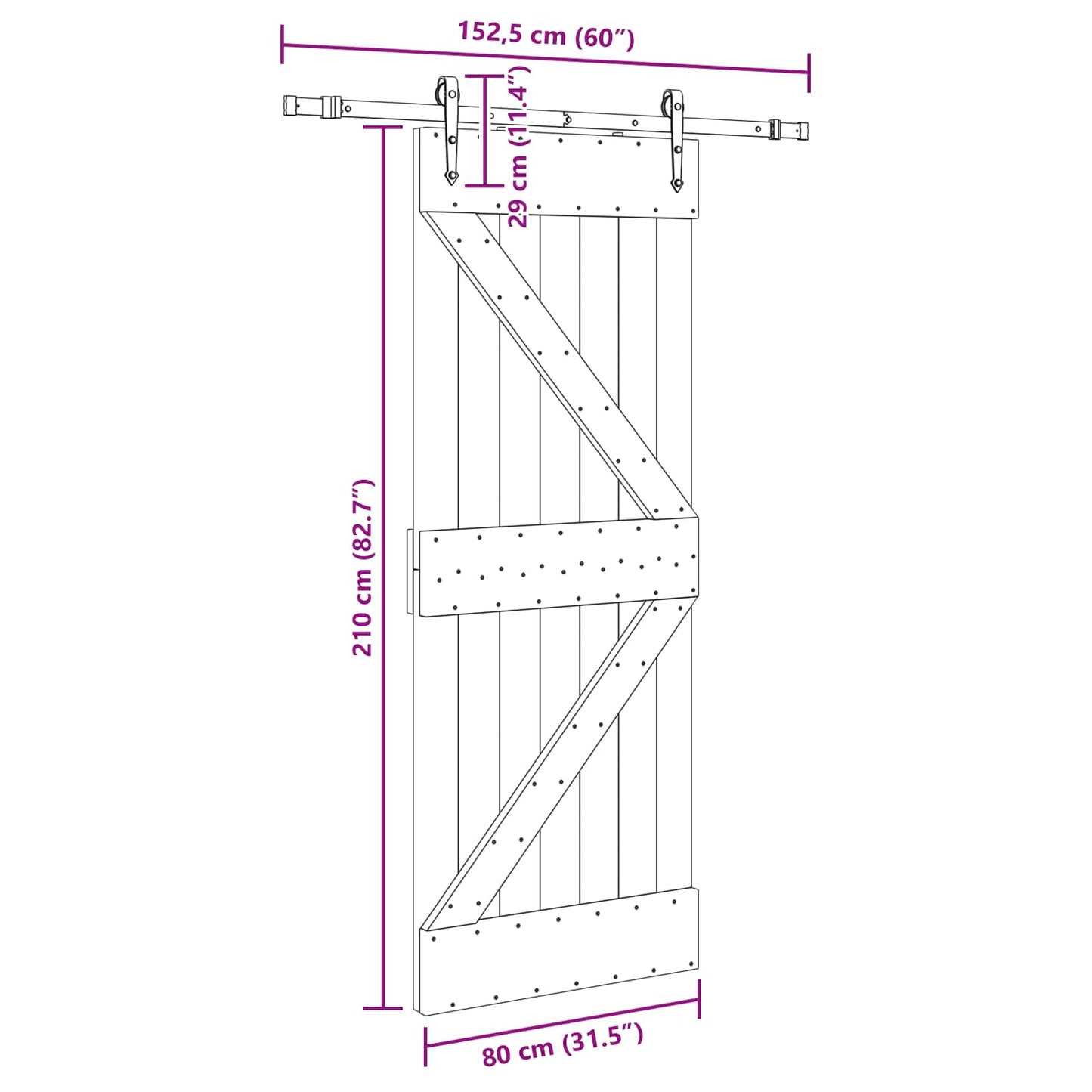 vidaXL Sliding Door NARVIK Natural and Black 80 x 210 cm (152.5 cm)