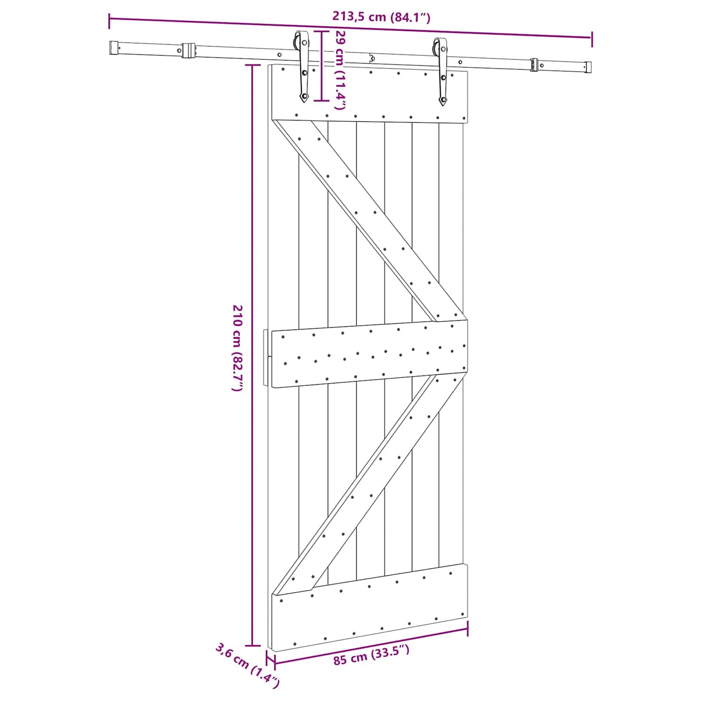 vidaXL Sliding Door NARVIK Natural and Black 85 x 210 cm (213.5 cm)