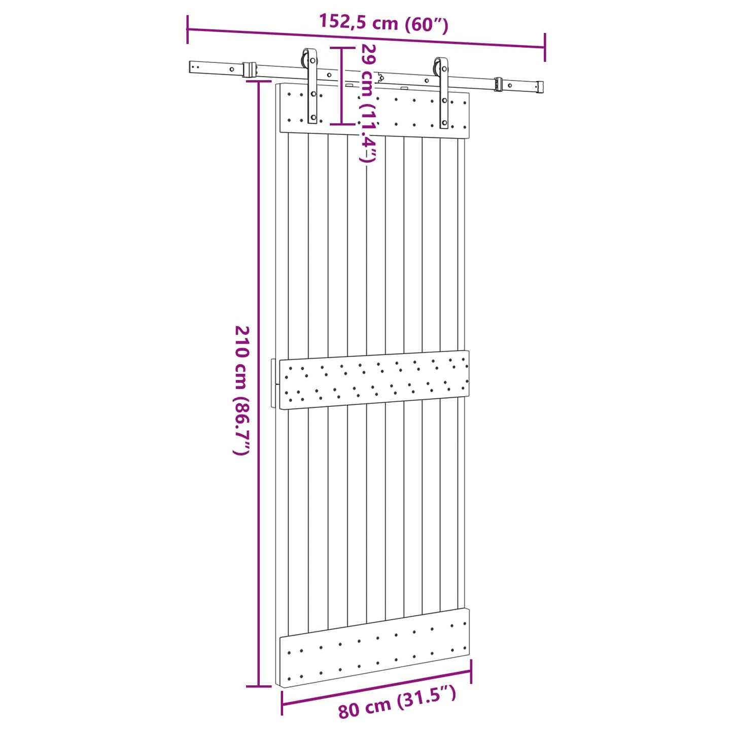 vidaXL Sliding Door NARVIK Natural and Black 80 x 210 cm (152.5 cm)