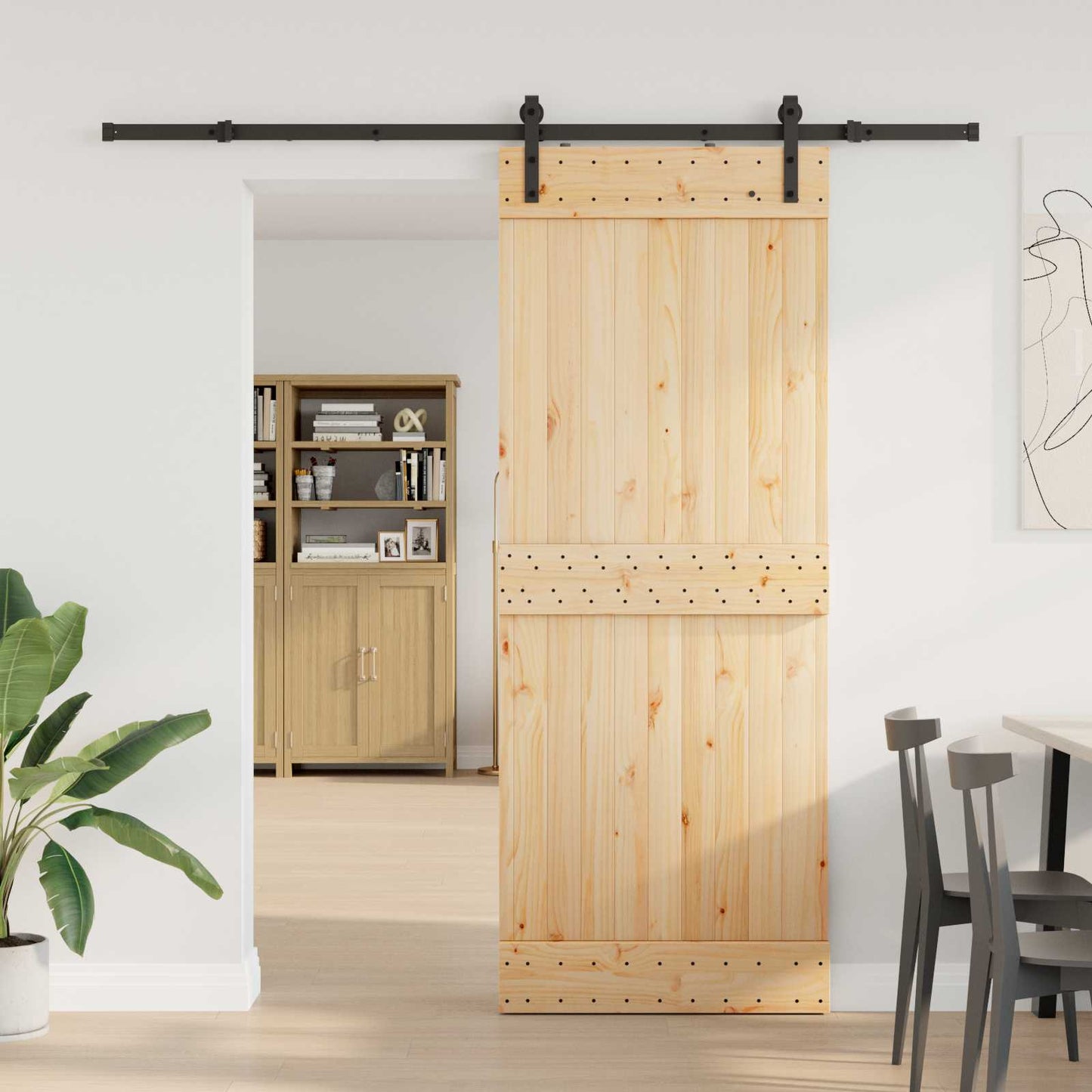 vidaXL Sliding Door NARVIK Natural and Black 80 x 210 cm (213.5 cm)
