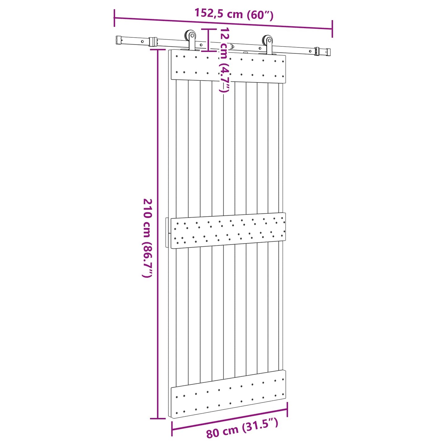 vidaXL Sliding Door NARVIK Natural and Black 80 x 210 cm (152.5 cm)
