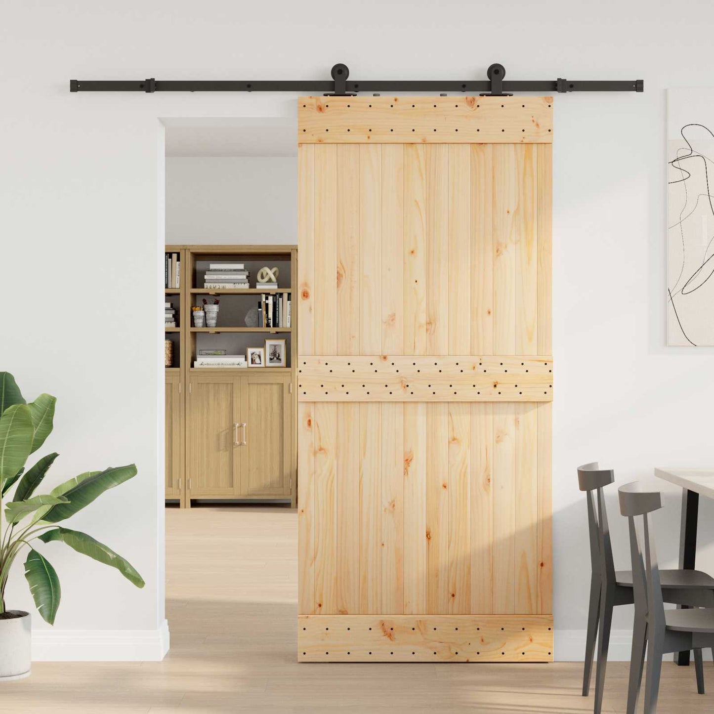 vidaXL Sliding Door NARVIK Natural and Black 95 x 210 cm (213.5 cm)
