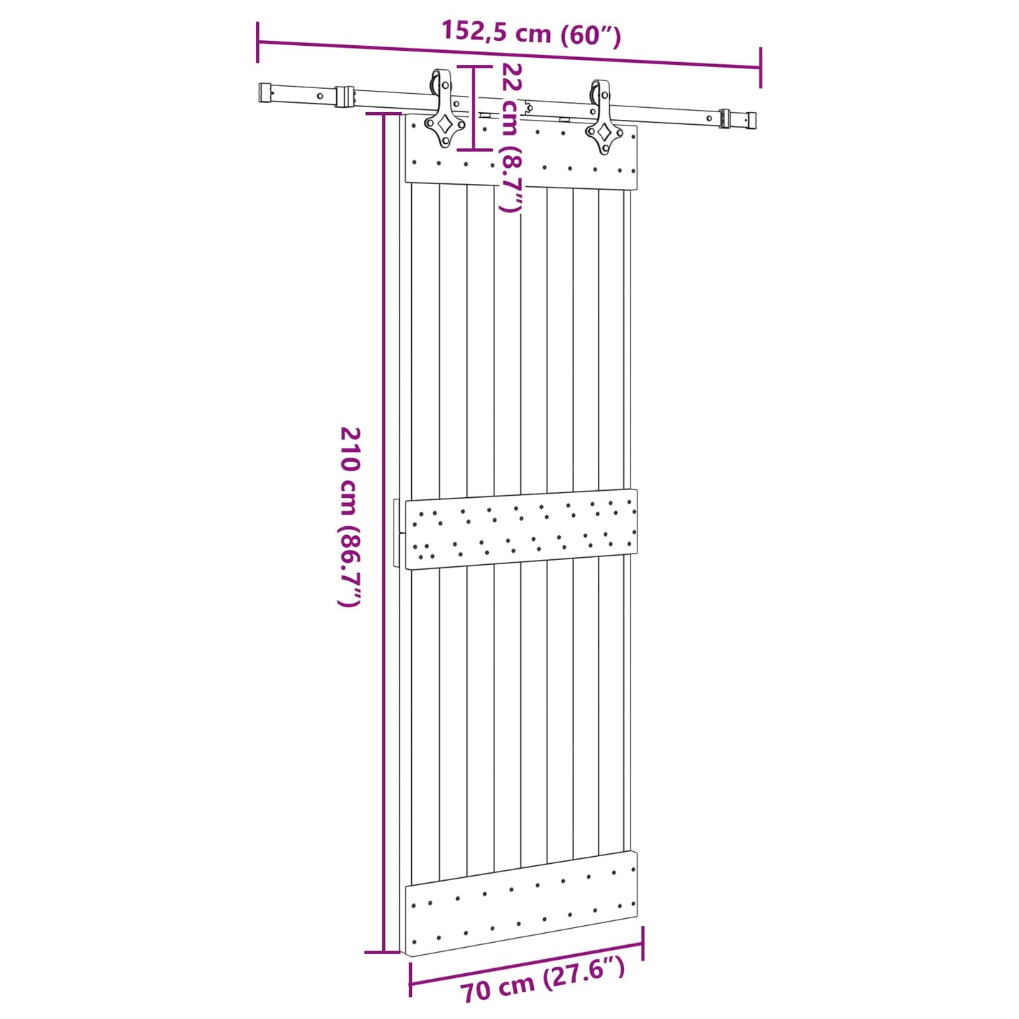 vidaXL Sliding Door NARVIK Natural and Black 70 x 210 cm (152.5 cm)