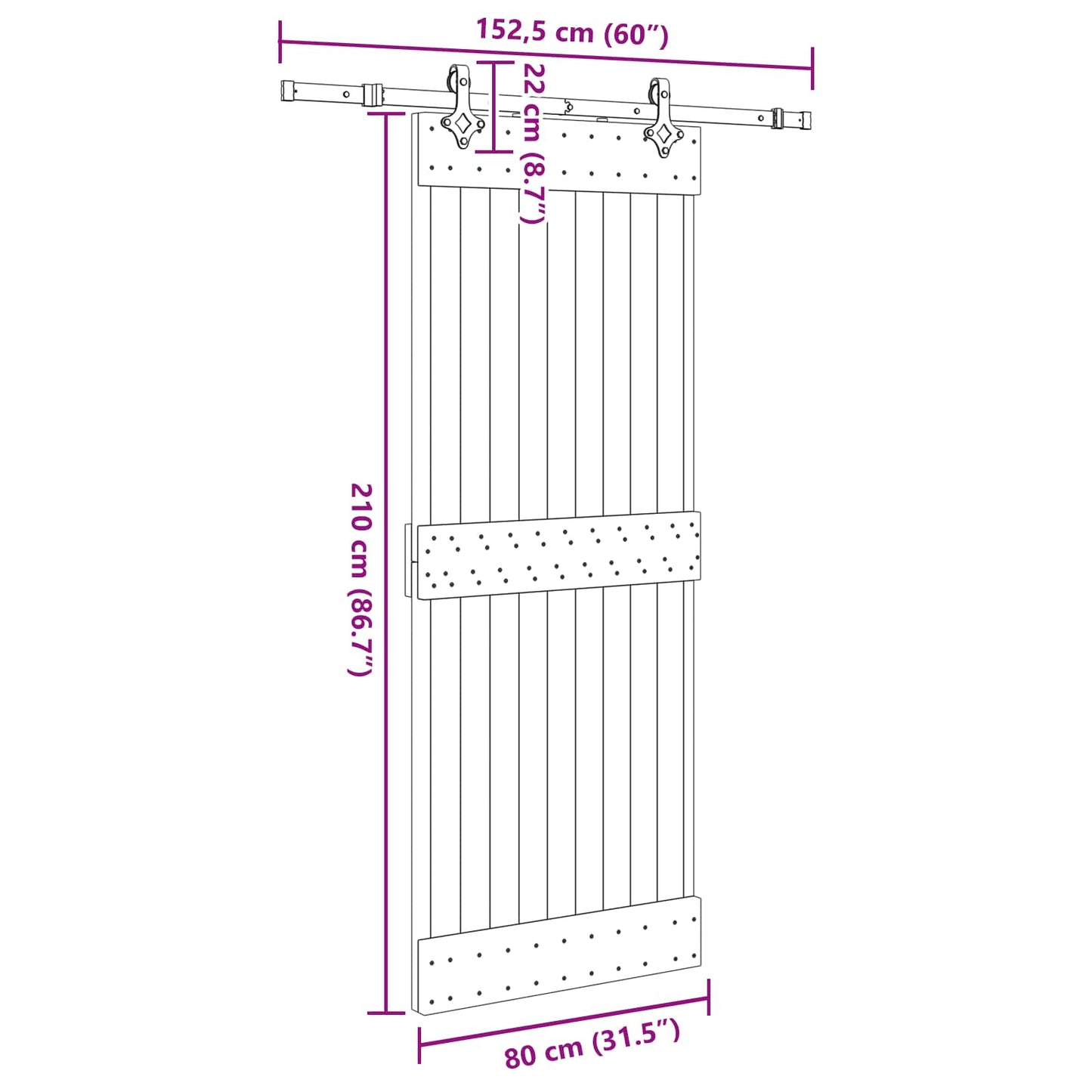 vidaXL Sliding Door NARVIK Natural and Black 80 x 210 cm (152.5 cm)