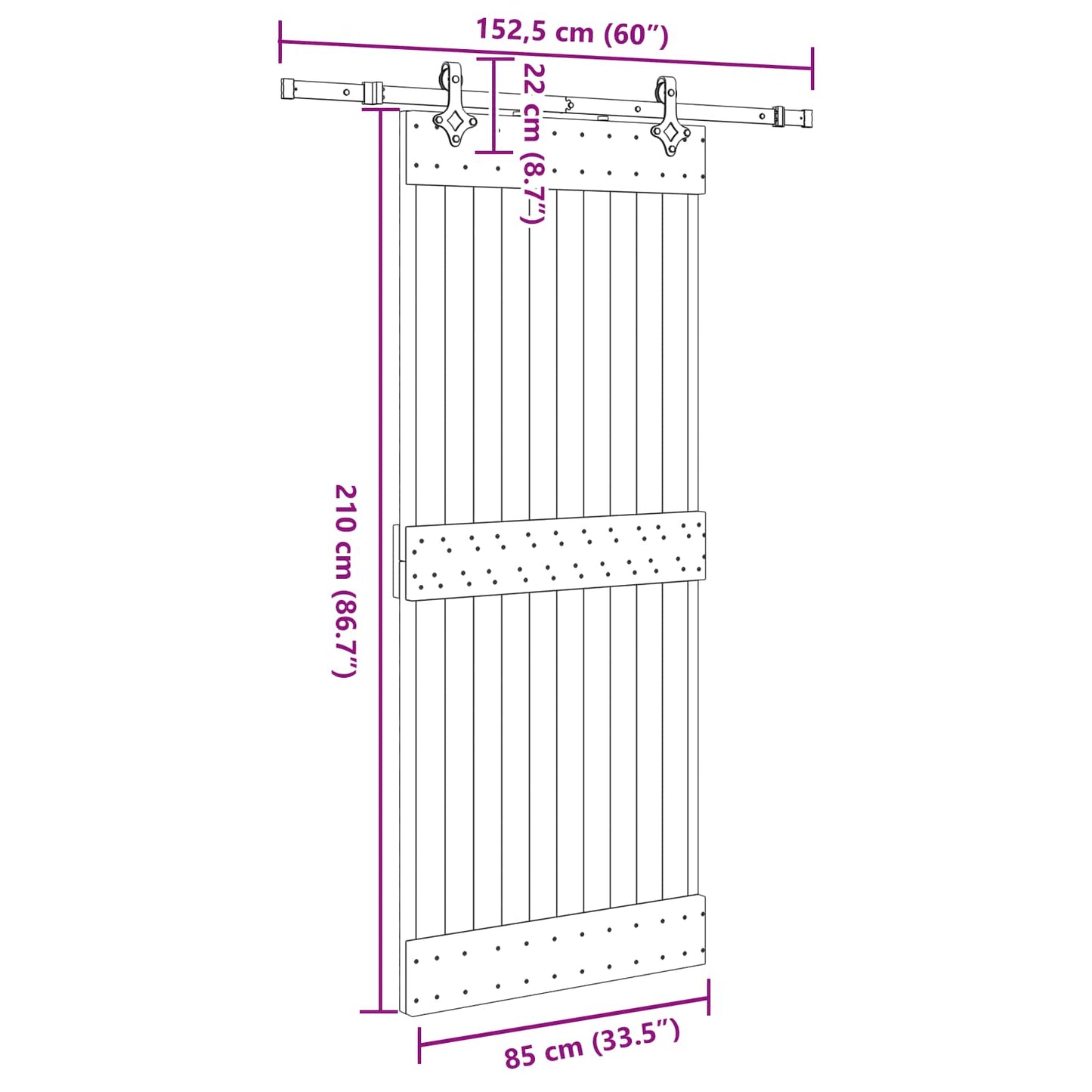 vidaXL Sliding Door NARVIK Natural and Black 85 x 210 cm (152.5 cm)