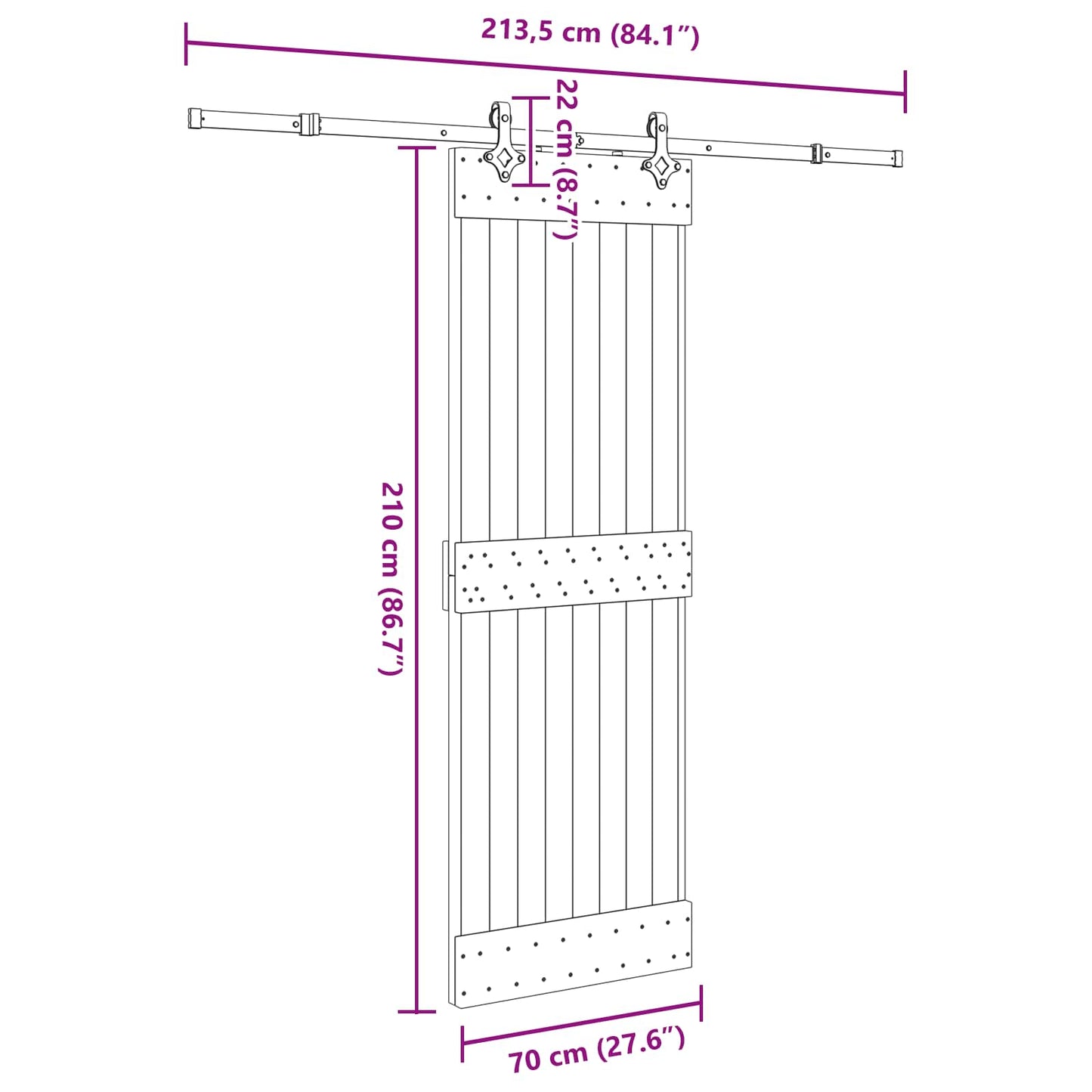 vidaXL Sliding Door NARVIK Natural and Black 70 x 210 cm (213.5 cm)