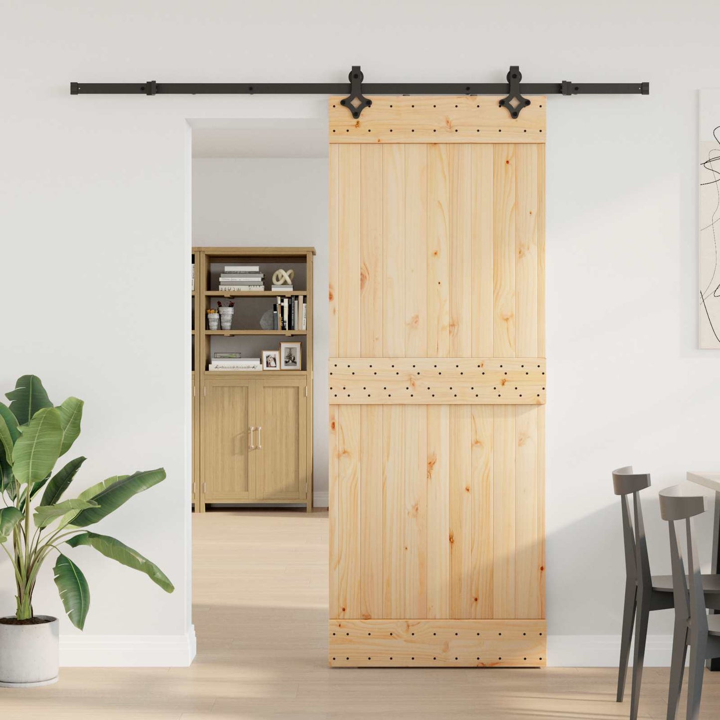 vidaXL Sliding Door NARVIK Natural and Black 80 x 210 cm (213.5 cm)