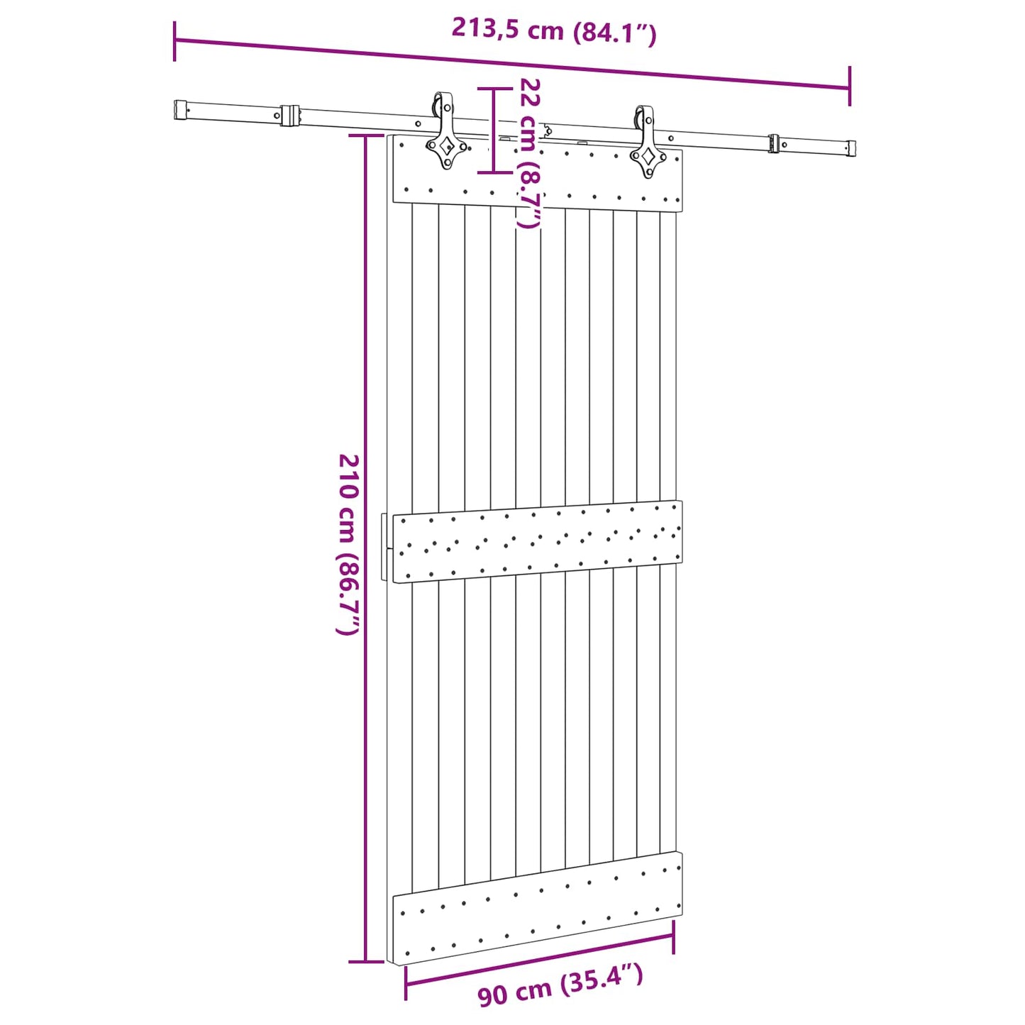 vidaXL Sliding Door NARVIK Natural and Black 90 x 210 cm (213.5 cm)