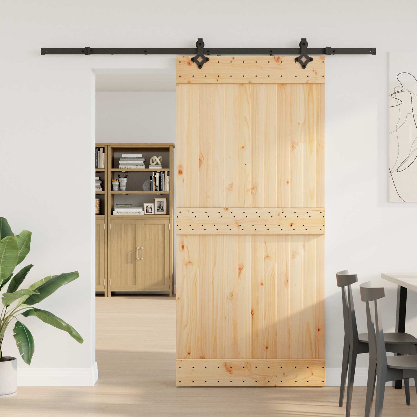 vidaXL Sliding Door NARVIK Natural and Black 95 x 210 cm (213.5 cm)