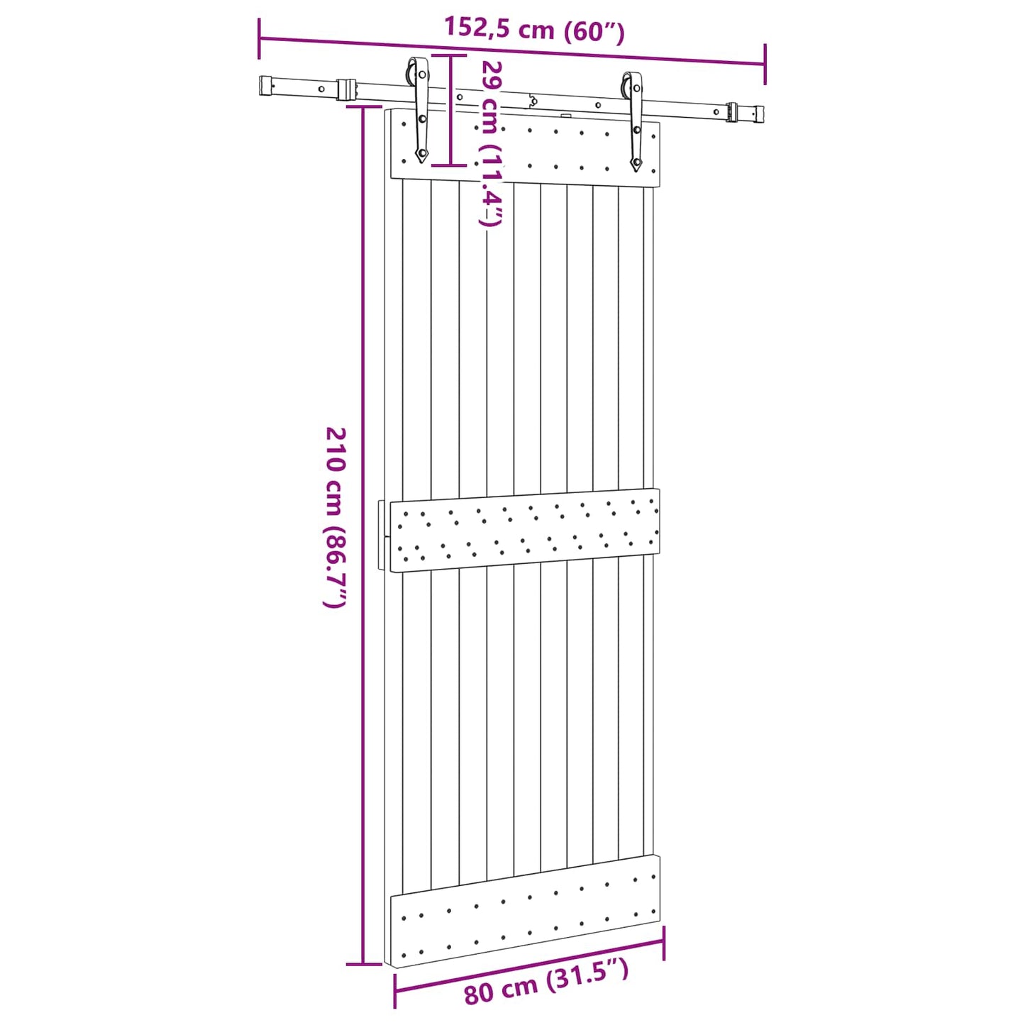 vidaXL Sliding Door NARVIK Natural and Black 80 x 210 cm (152.5 cm)