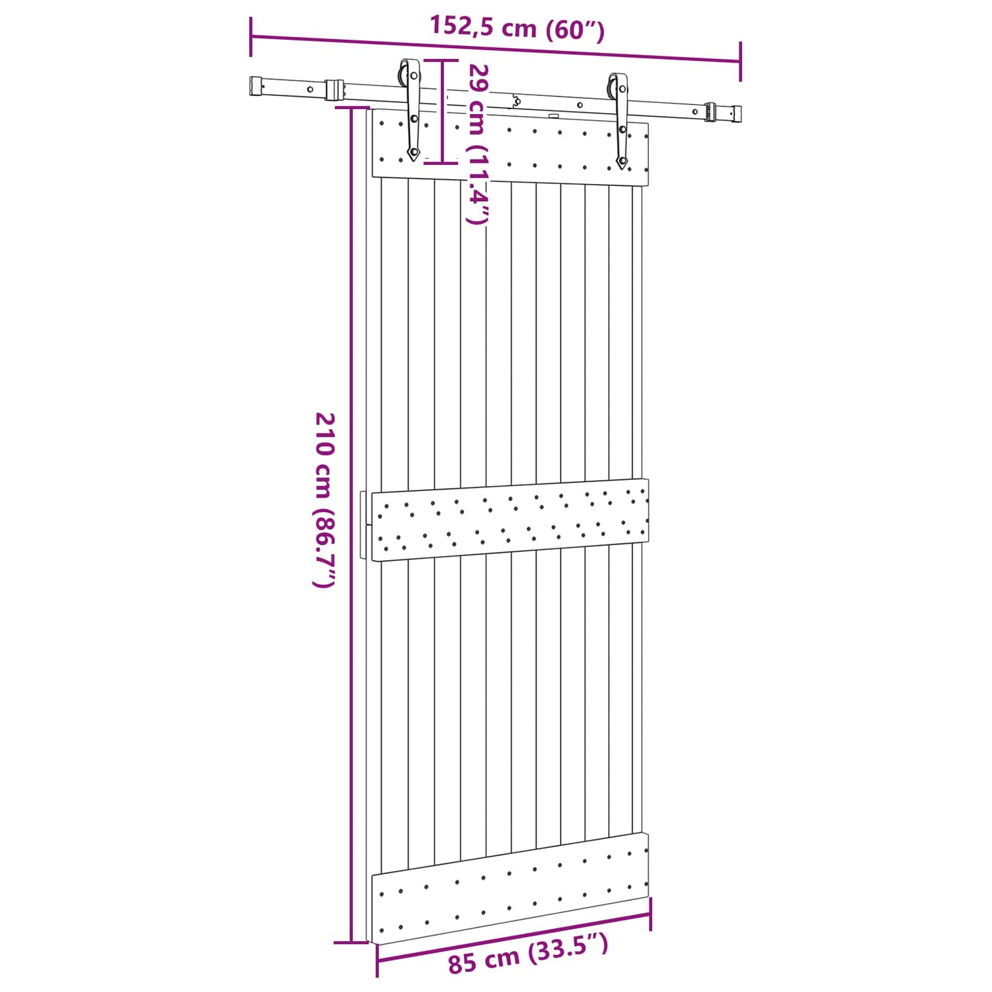 vidaXL Sliding Door NARVIK Natural and Black 85 x 210 cm (152.5 cm)