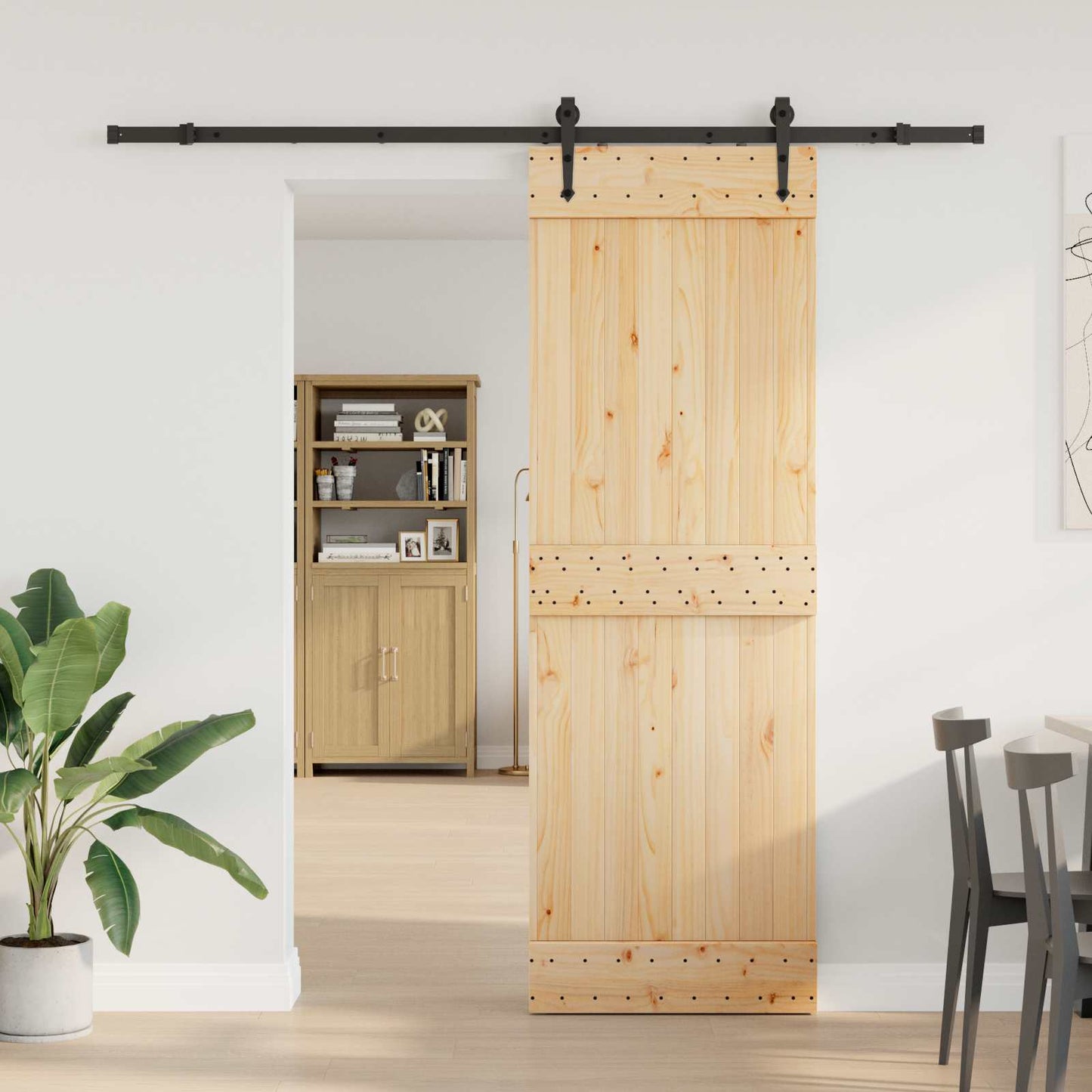 vidaXL Sliding Door NARVIK Natural and Black 70 x 210 cm (213.5 cm)