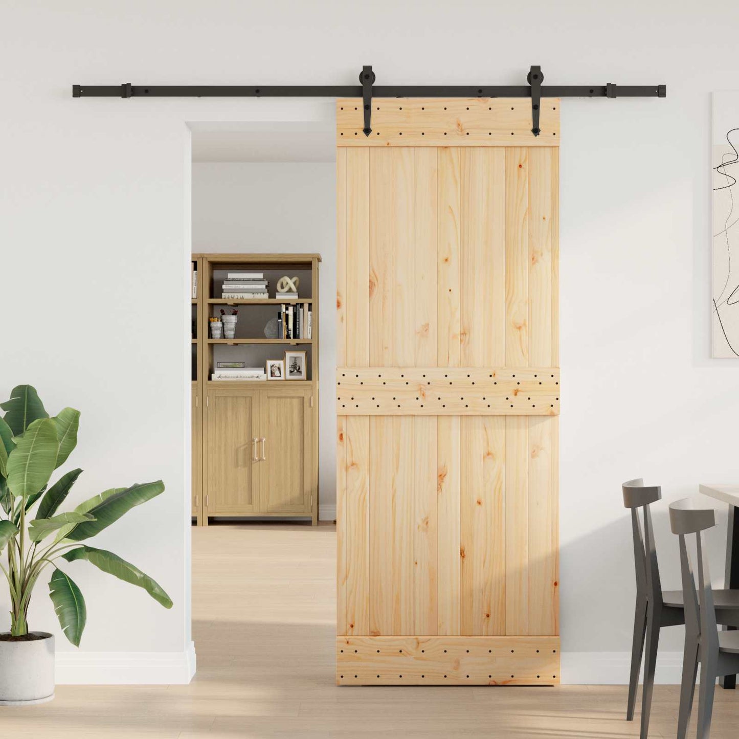 vidaXL Sliding Door NARVIK Natural and Black 80 x 210 cm (213.5 cm)