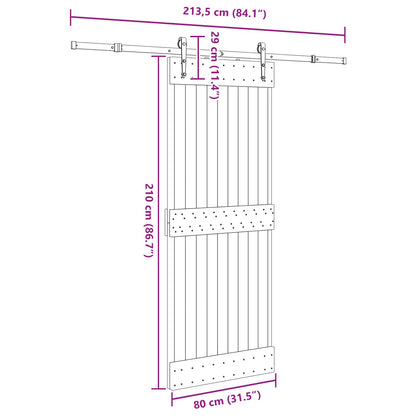 vidaXL Sliding Door NARVIK Natural and Black 80 x 210 cm (213.5 cm)