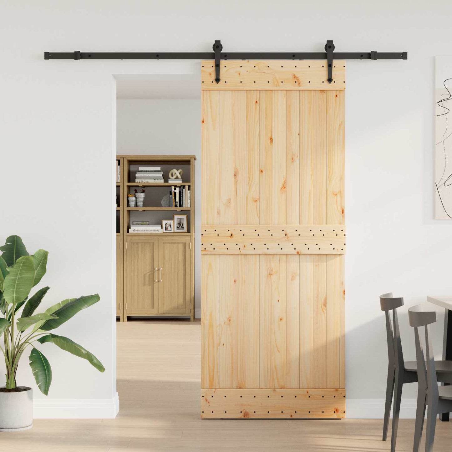 vidaXL Sliding Door NARVIK Natural and Black 85 x 210 cm (213.5 cm)