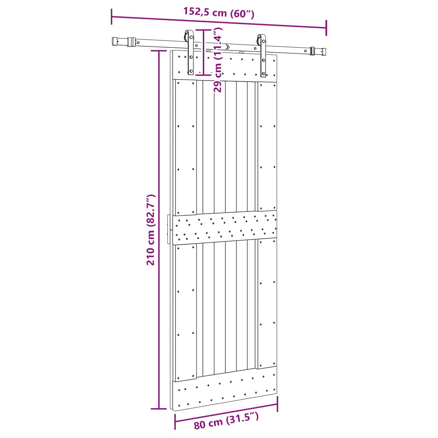 vidaXL Sliding Door NARVIK Natural and Black 80 x 210 cm (152.5 cm)