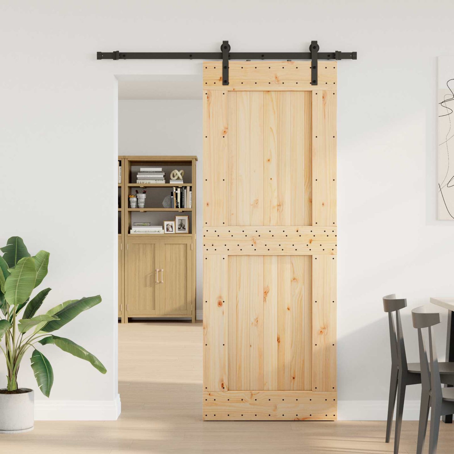 vidaXL Sliding Door NARVIK Natural and Black 85 x 210 cm (152.5 cm)