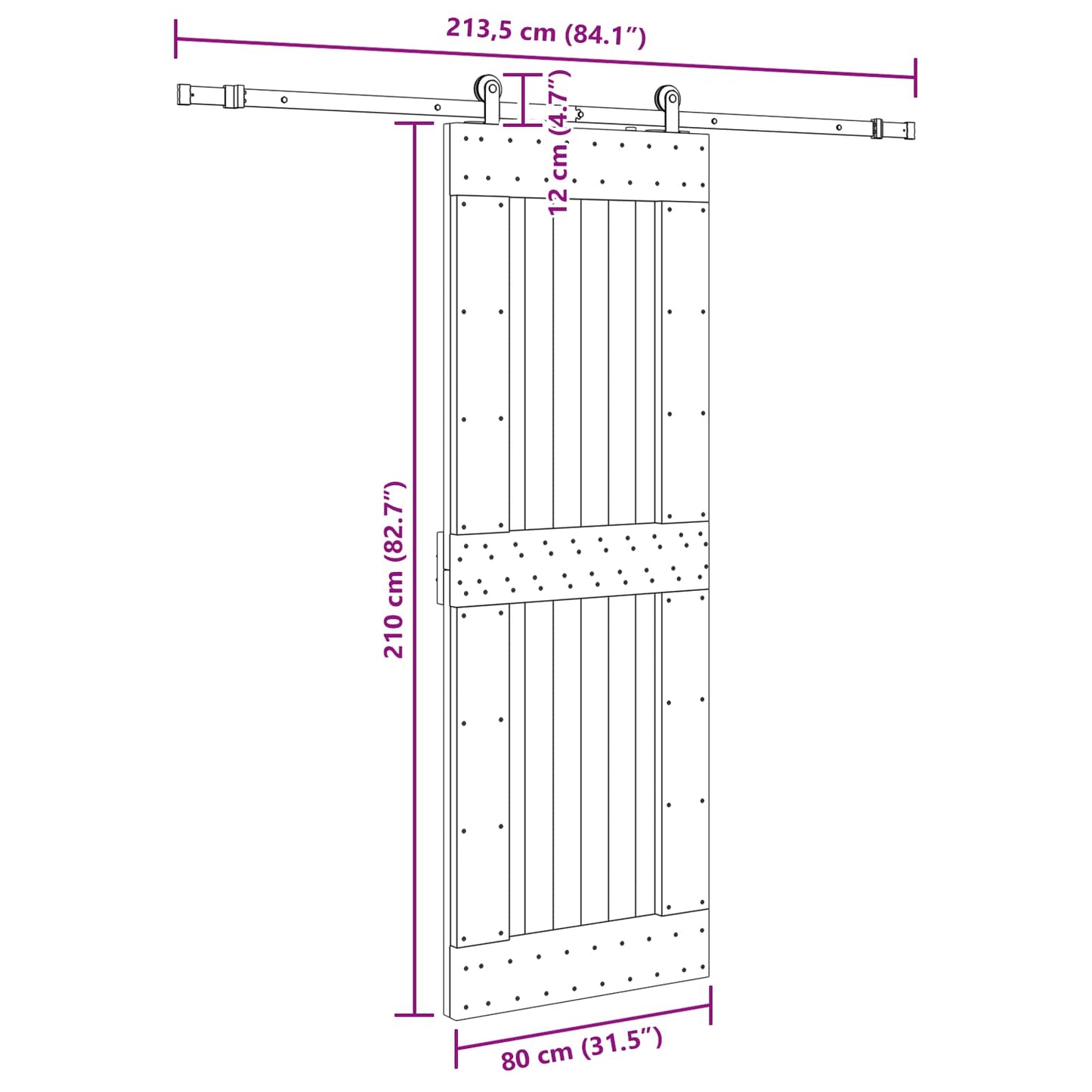 vidaXL Sliding Door NARVIK Natural and Black 80 x 210 cm (213.5 cm)