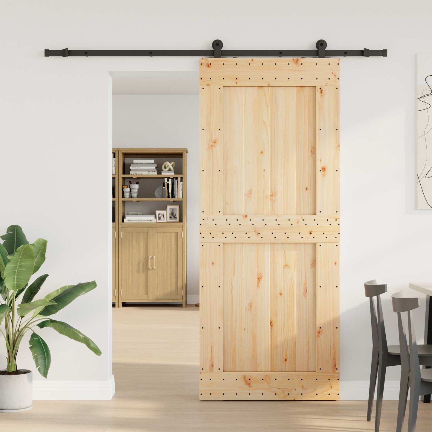 vidaXL Sliding Door NARVIK Natural and Black 95 x 210 cm (213.5 cm)