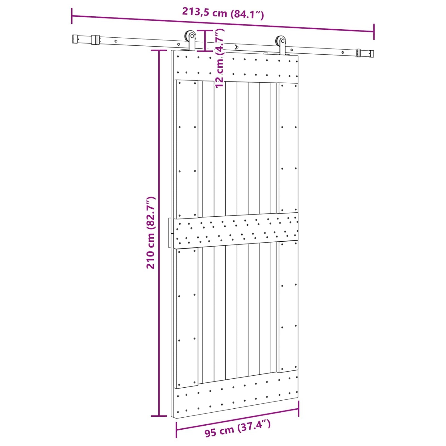 vidaXL Sliding Door NARVIK Natural and Black 95 x 210 cm (213.5 cm)