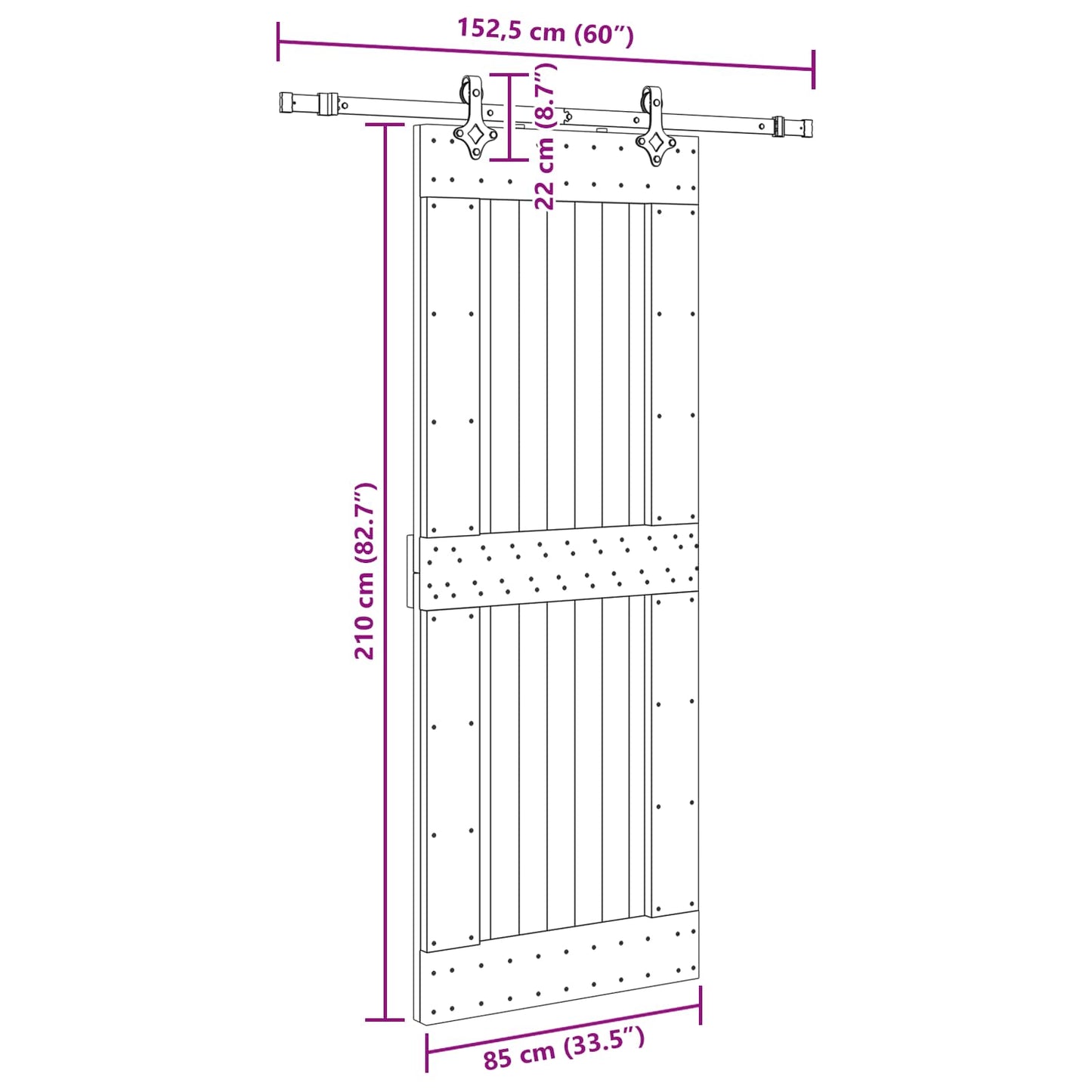 vidaXL Sliding Door NARVIK Natural and Black 85 x 210 cm (152.5 cm)