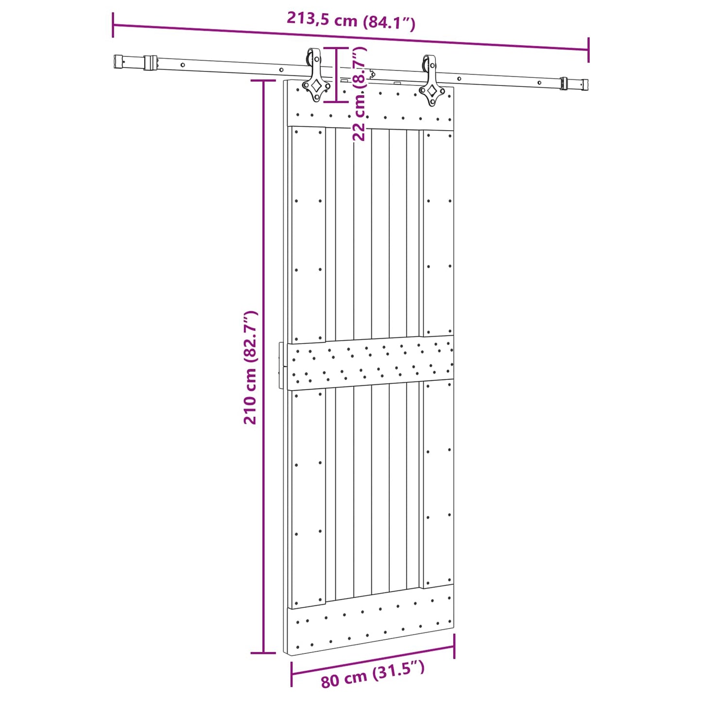 vidaXL Sliding Door NARVIK Natural and Black 80 x 210 cm (213.5 cm)