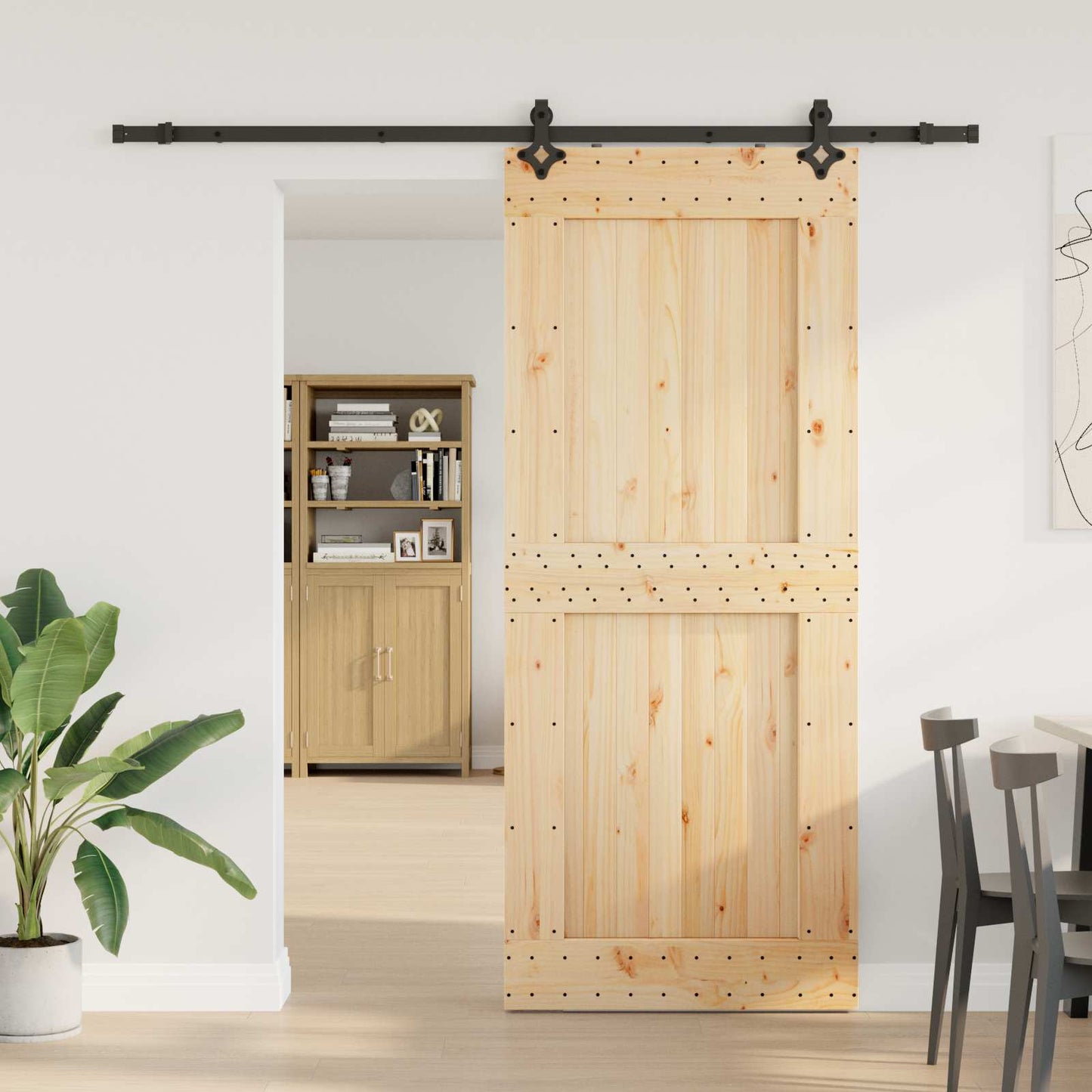 vidaXL Sliding Door NARVIK Natural and Black 95 x 210 cm (213.5 cm)