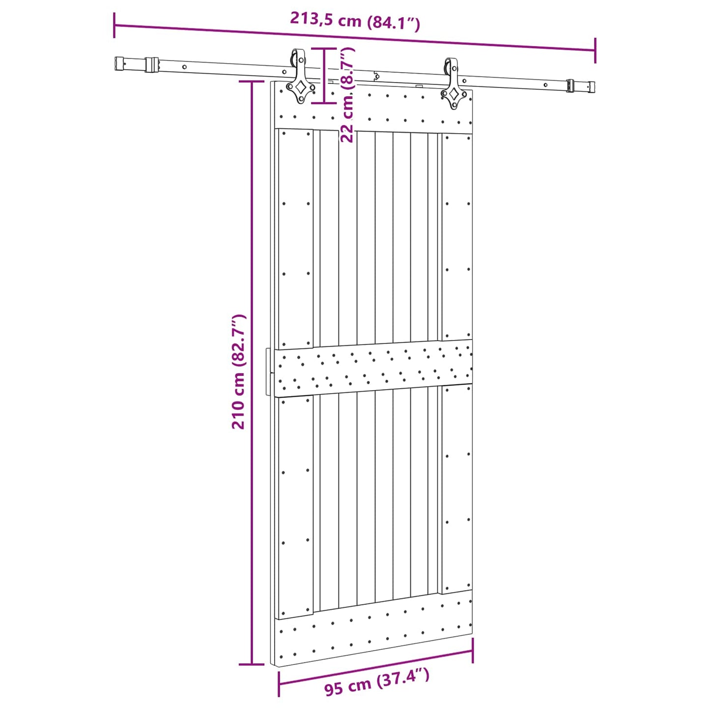 vidaXL Sliding Door NARVIK Natural and Black 95 x 210 cm (213.5 cm)