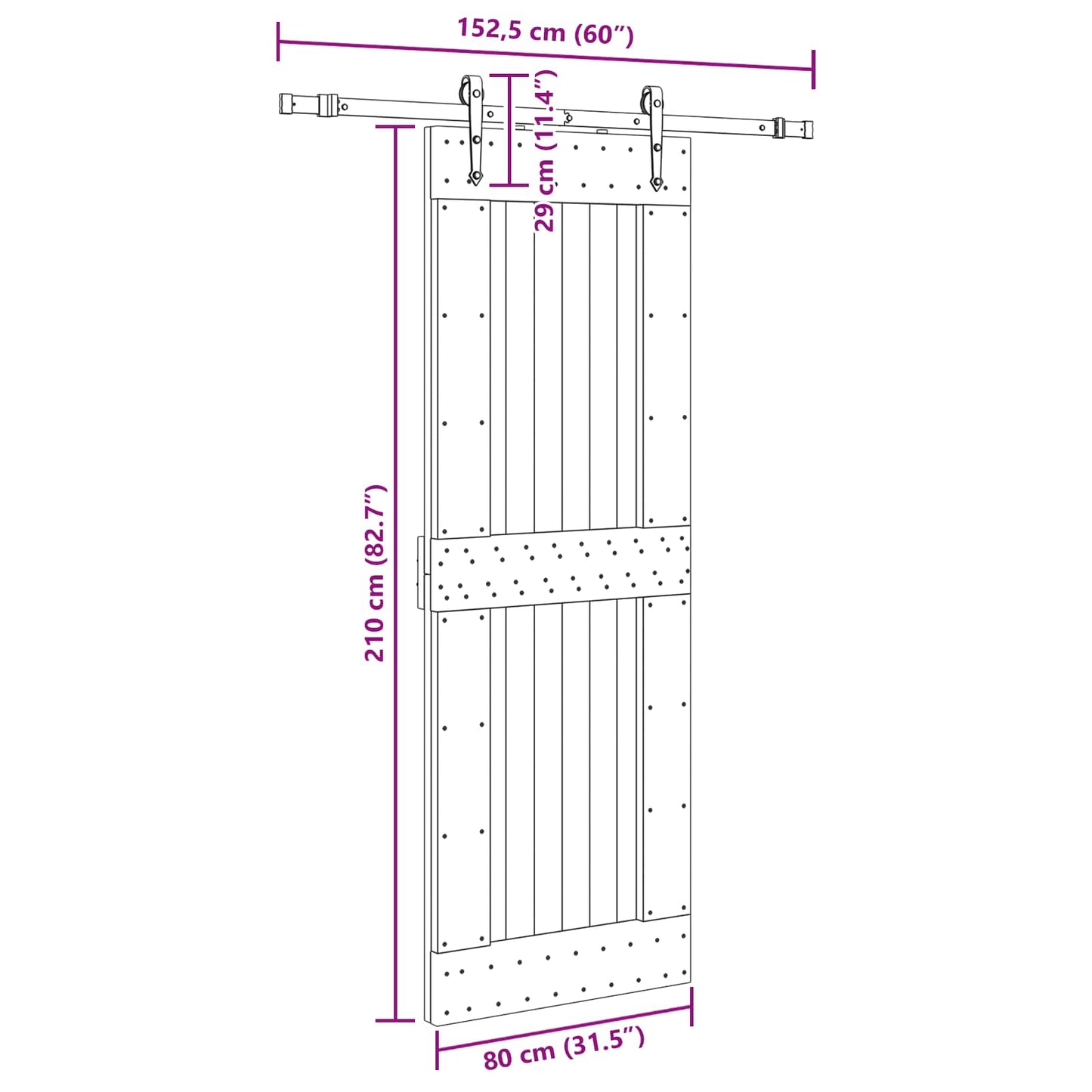 vidaXL Sliding Door NARVIK Natural and Black 80 x 210 cm (152.5 cm)