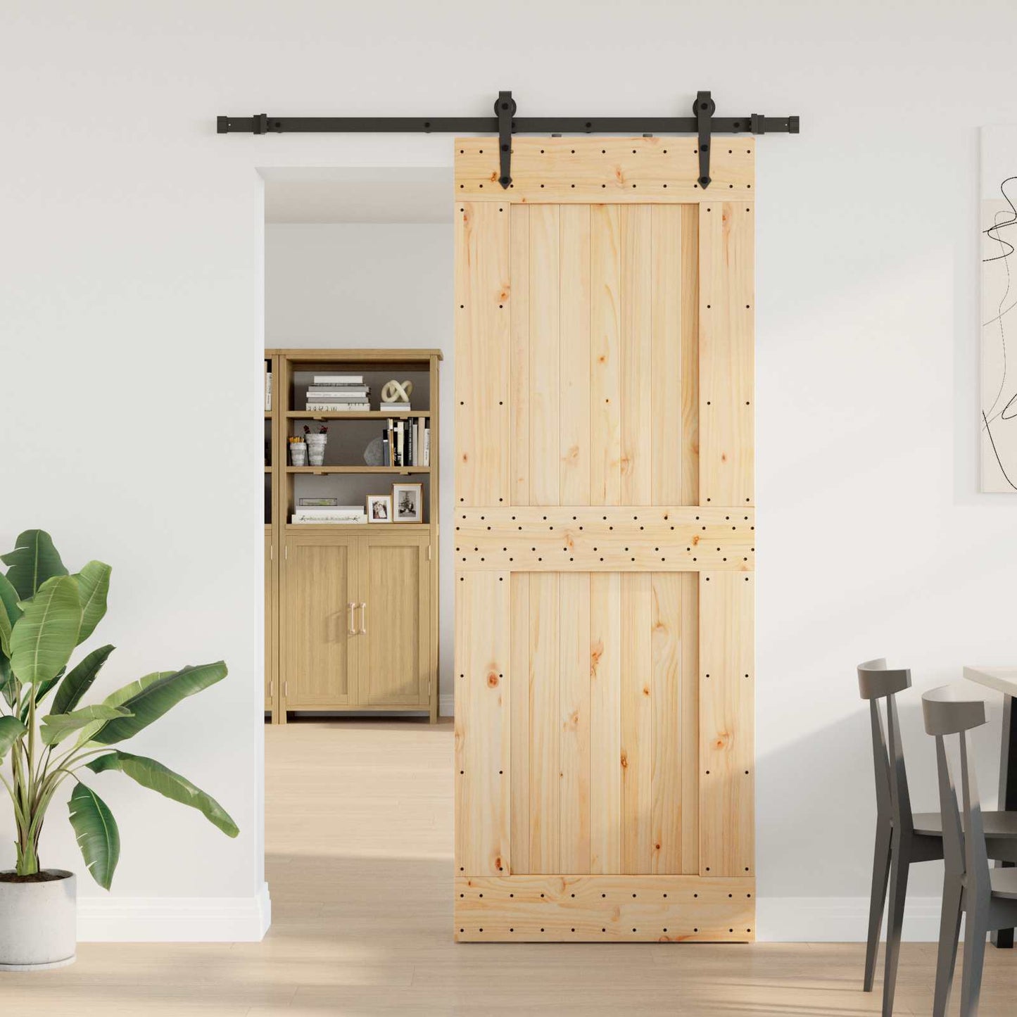 vidaXL Sliding Door NARVIK Natural and Black 85 x 210 cm (152.5 cm)