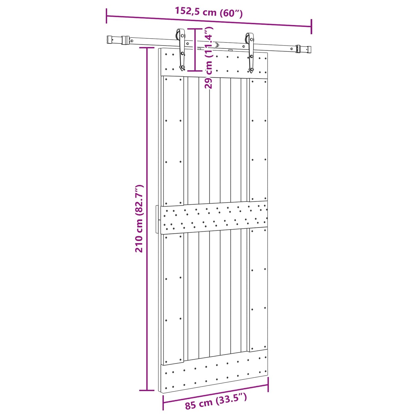vidaXL Sliding Door NARVIK Natural and Black 85 x 210 cm (152.5 cm)